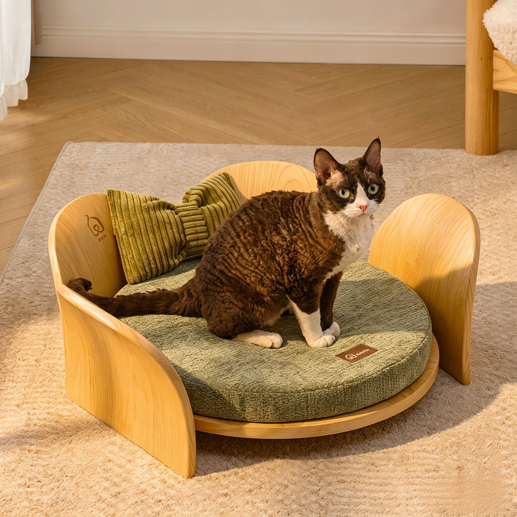 Premium Solid Wood Petal Pet Bed | All-Season Cat & Dog Sofa