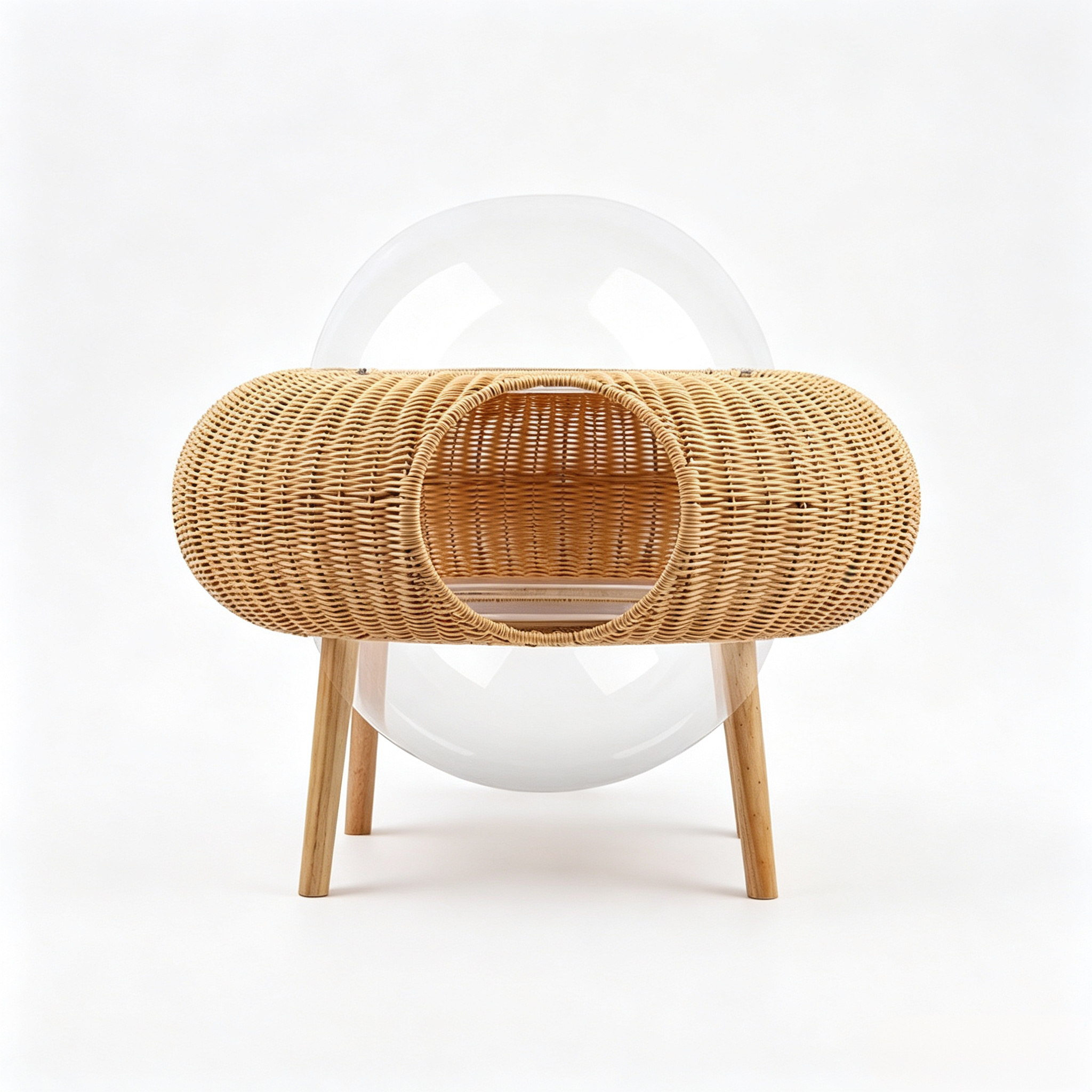 UFO Wicker Cat Bed with Transparent Dome