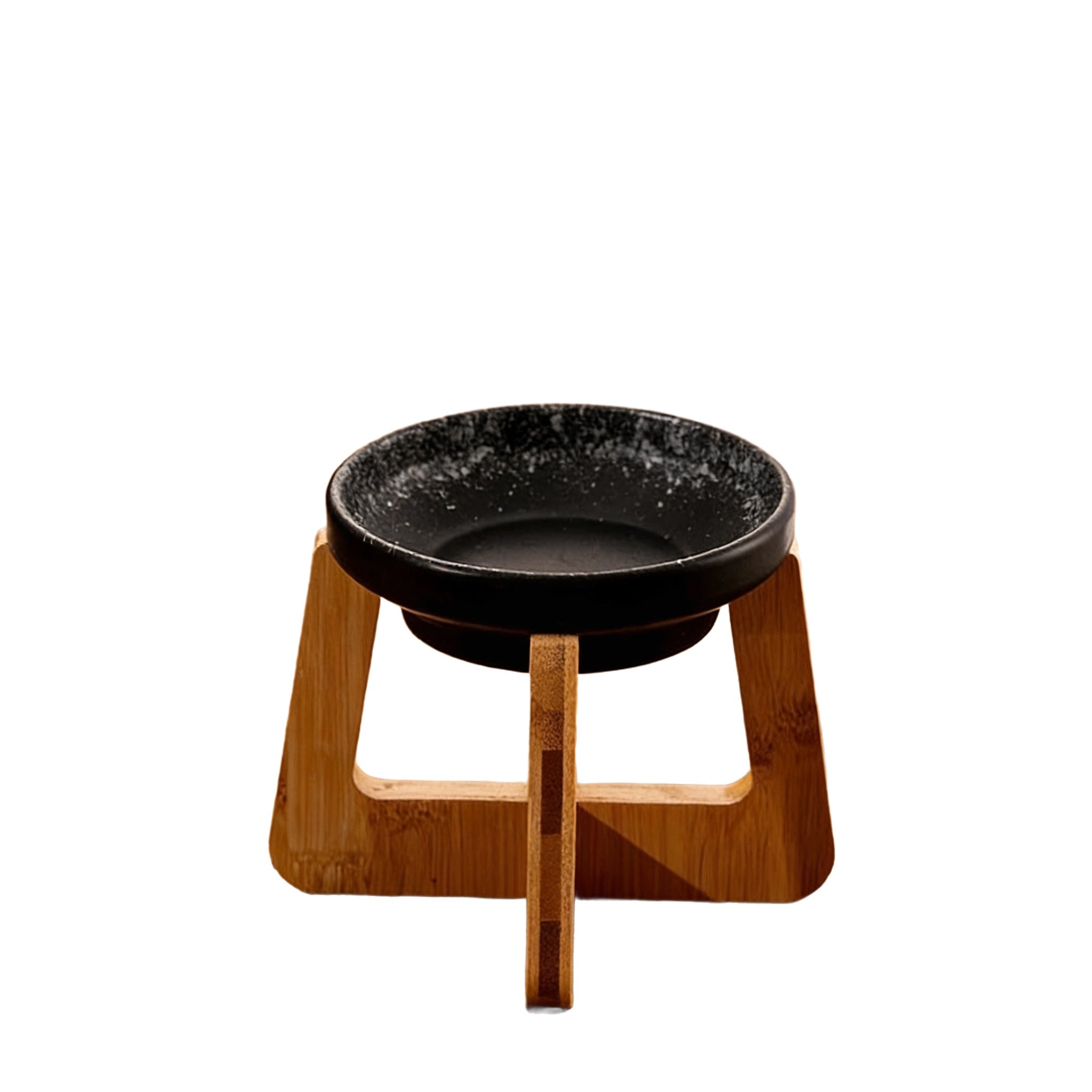 Retro Raised Pet Bowl with Bamboo Frame - Ceramic Dog Cat Food Bowl