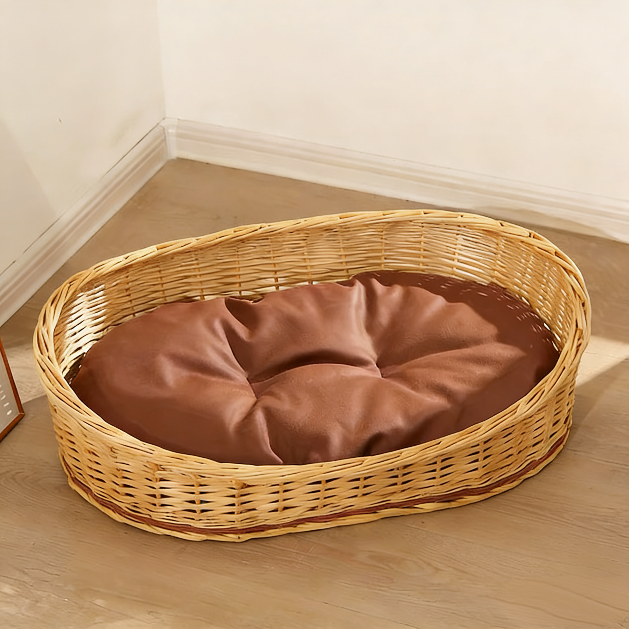 Hand-Woven Vintage Wicker Pet Bed-Oval bed for pets