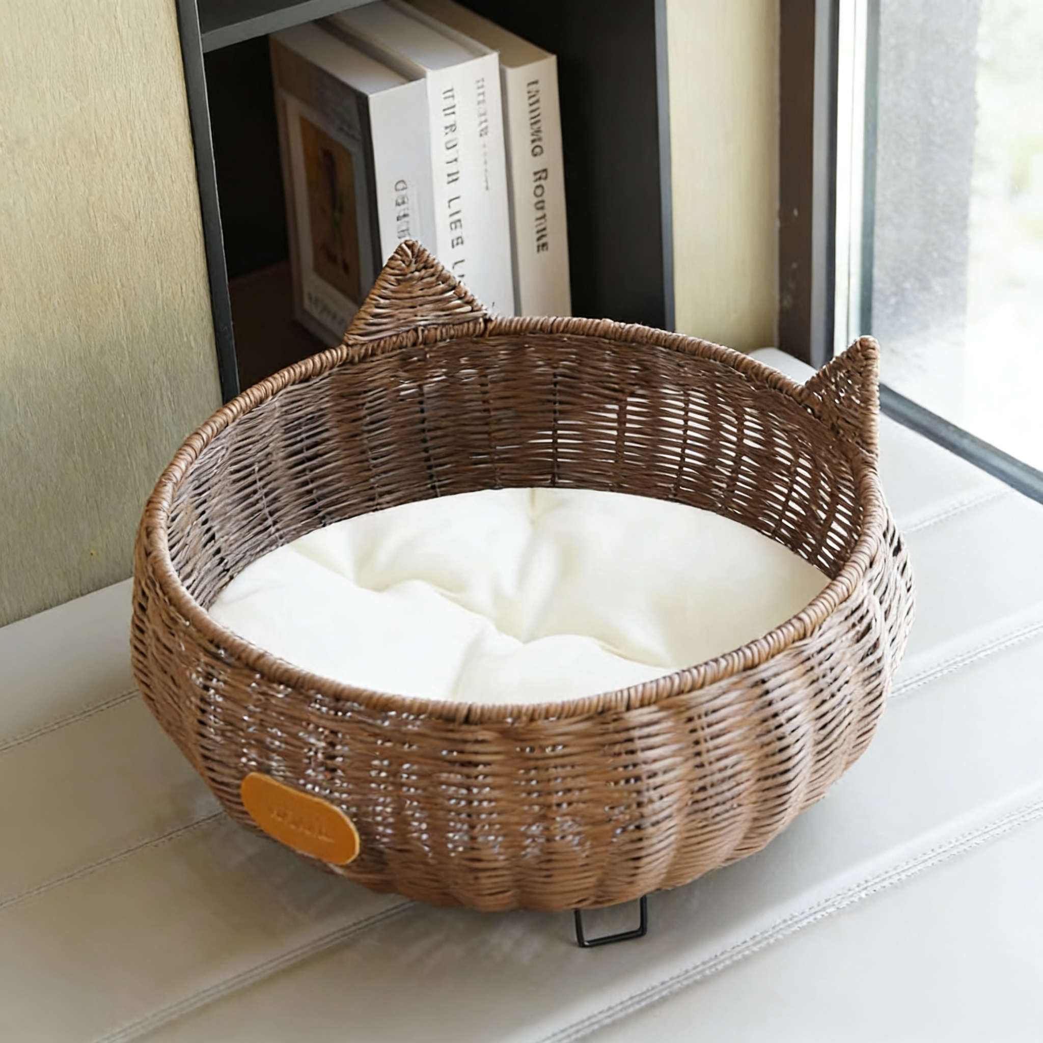 Cute Ear-Shaped Rattan Pet Bed-Includes cushion or cooling mat