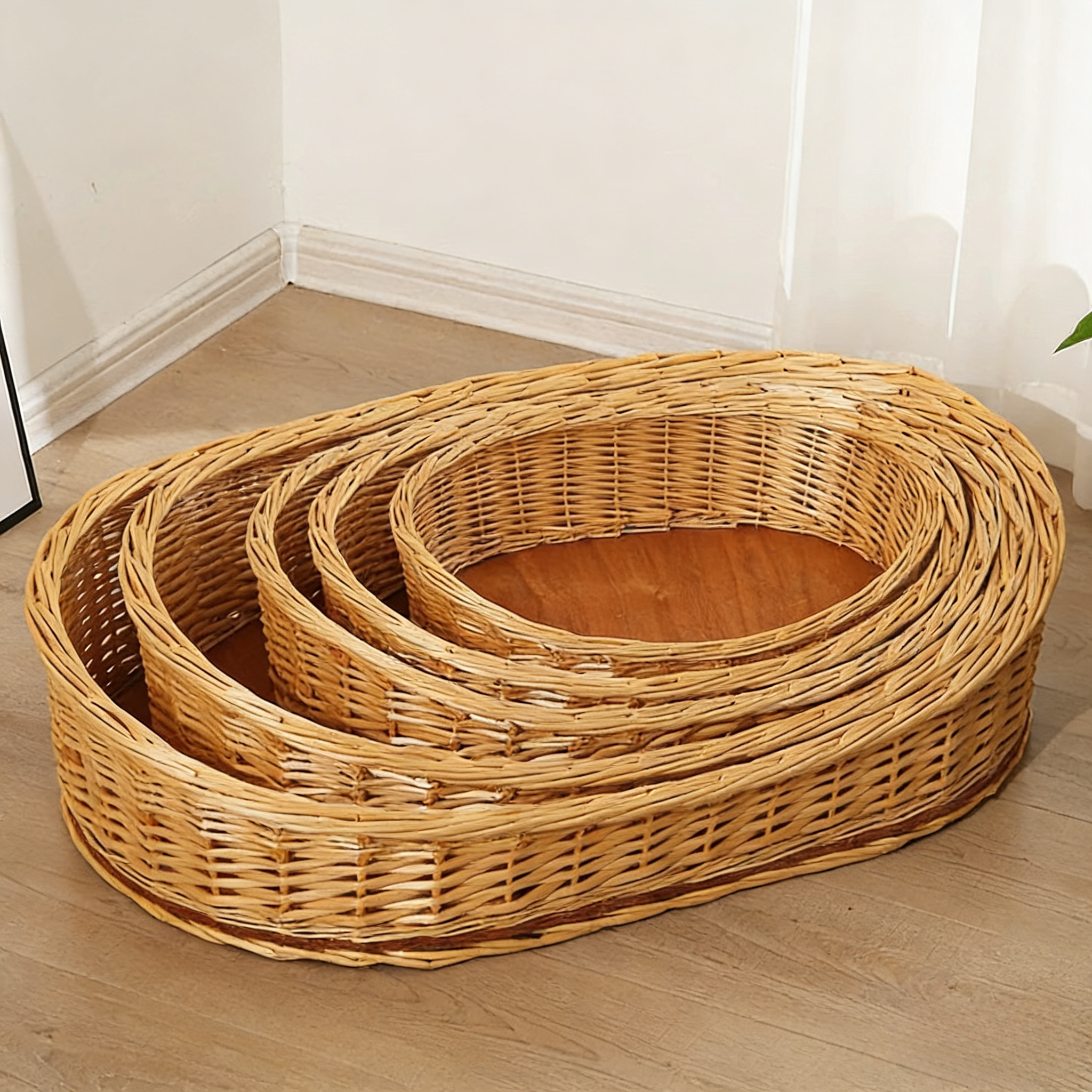 Hand-Woven Vintage Wicker Pet Bed-Oval bed for pets