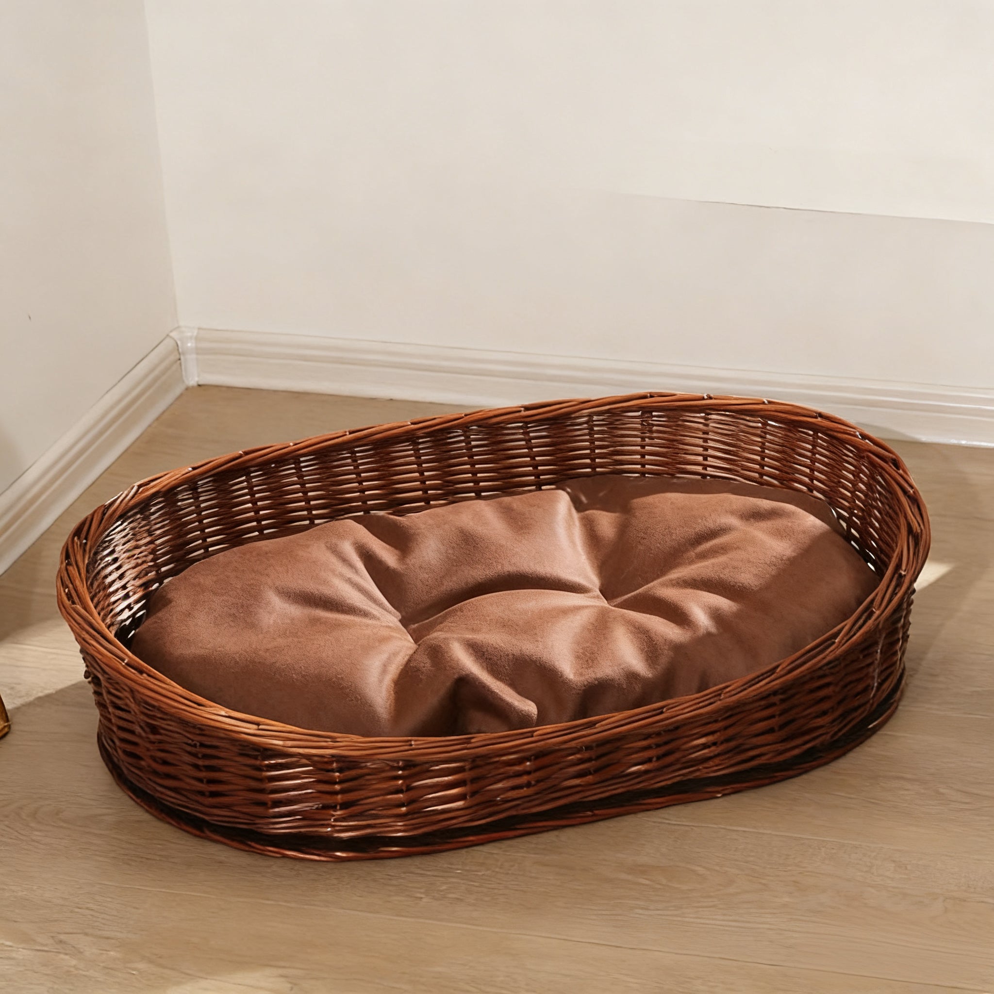 Hand-Woven Vintage Wicker Pet Bed-Oval bed for pets