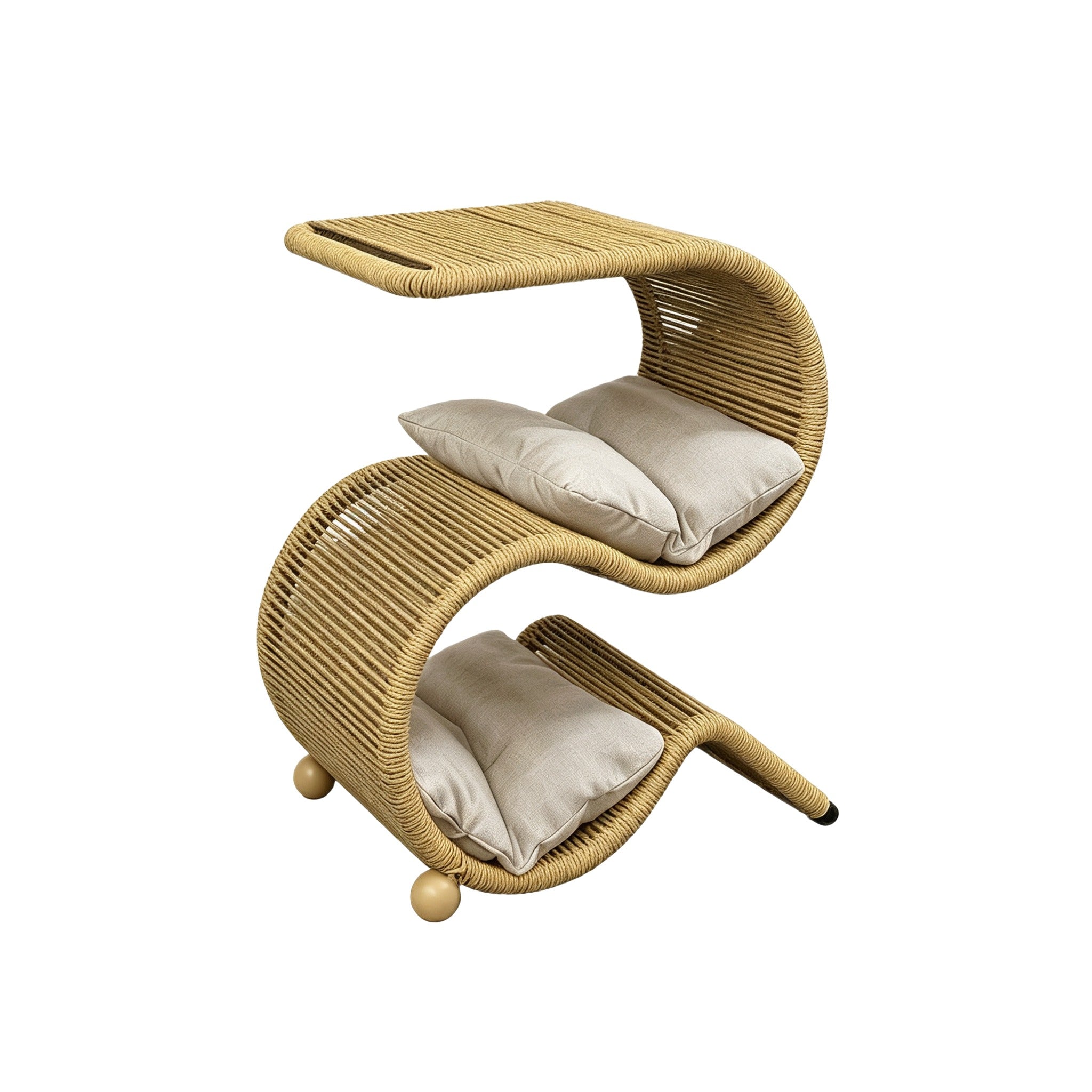 S-Shaped Wicker Cat Bed with Side Table | Free Cushions