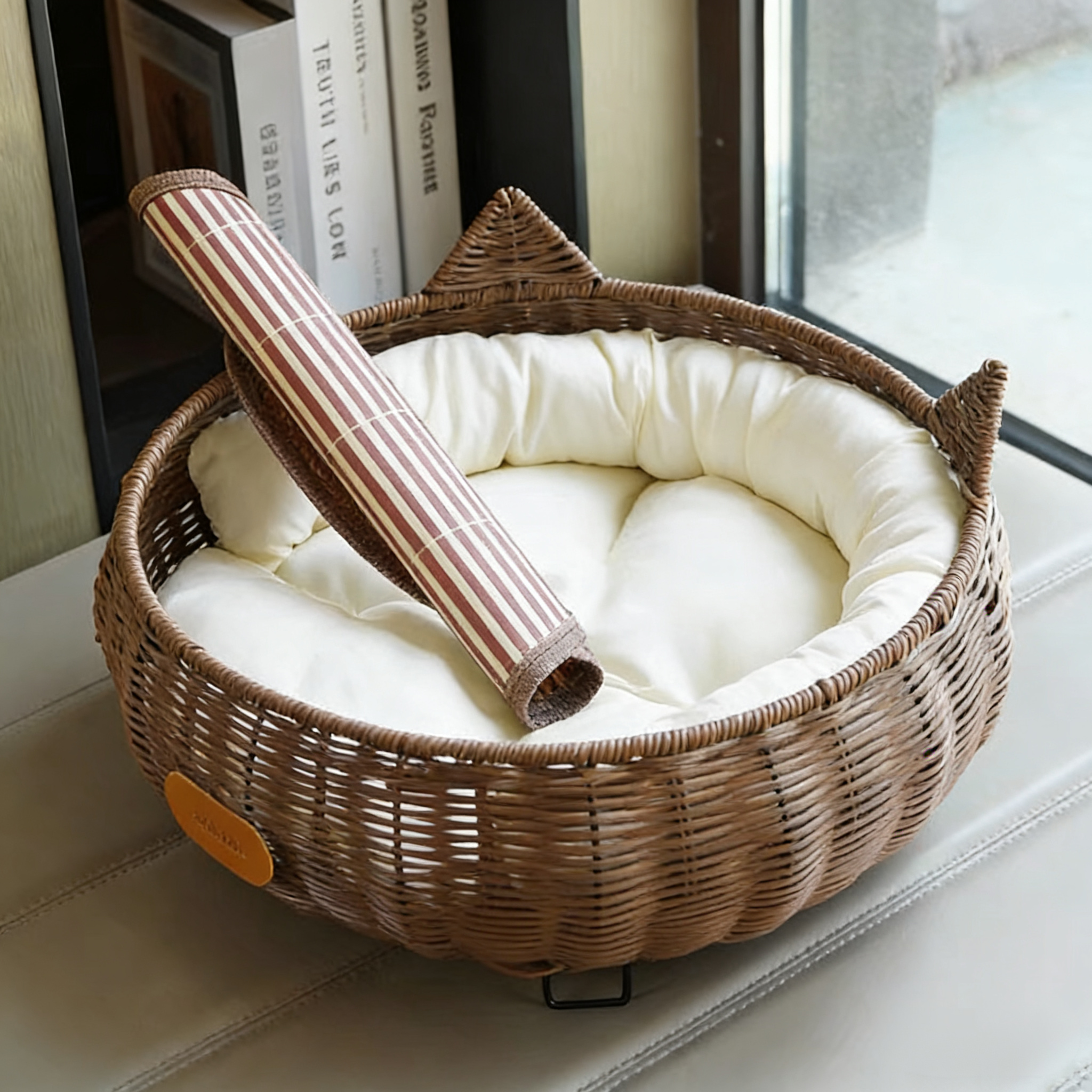 Cute Ear-Shaped Rattan Pet Bed-Includes cushion or cooling mat
