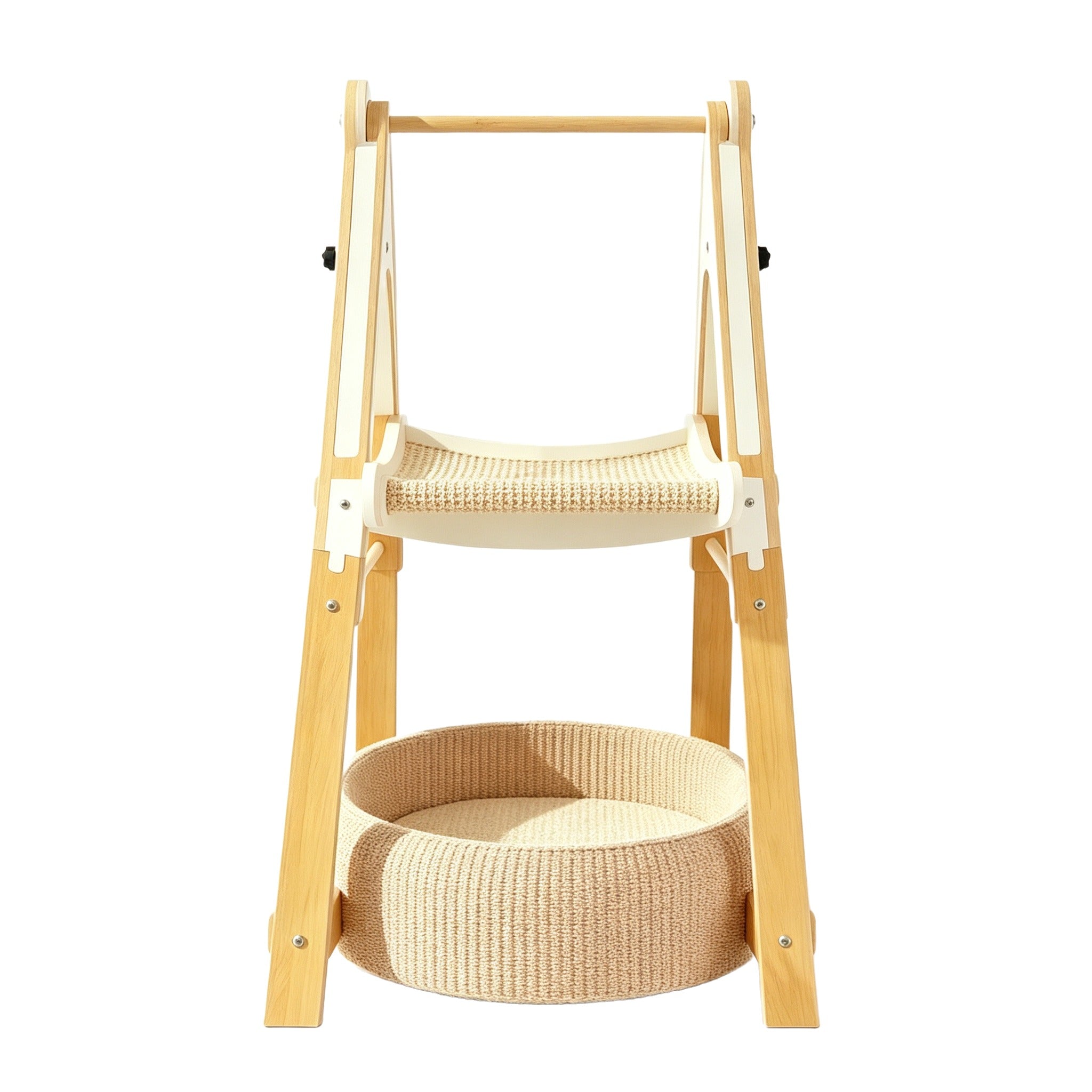 Adjustable Wooden Cat Swing Hammock with Sisal Bed