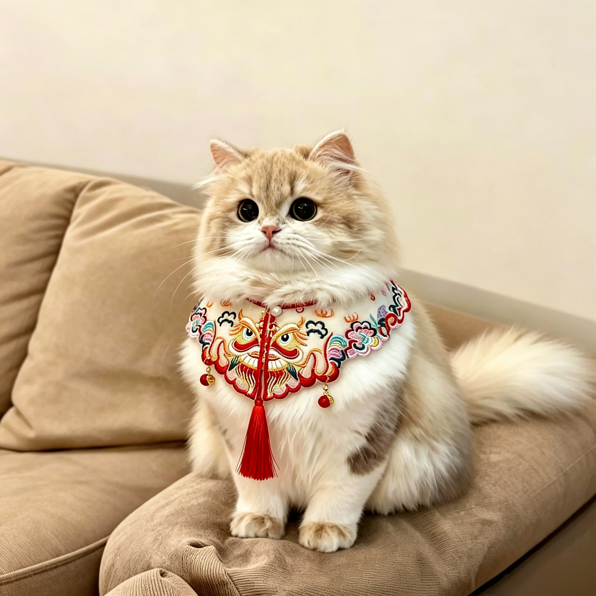 Lion Dance Embroidered Pet Cape Bib