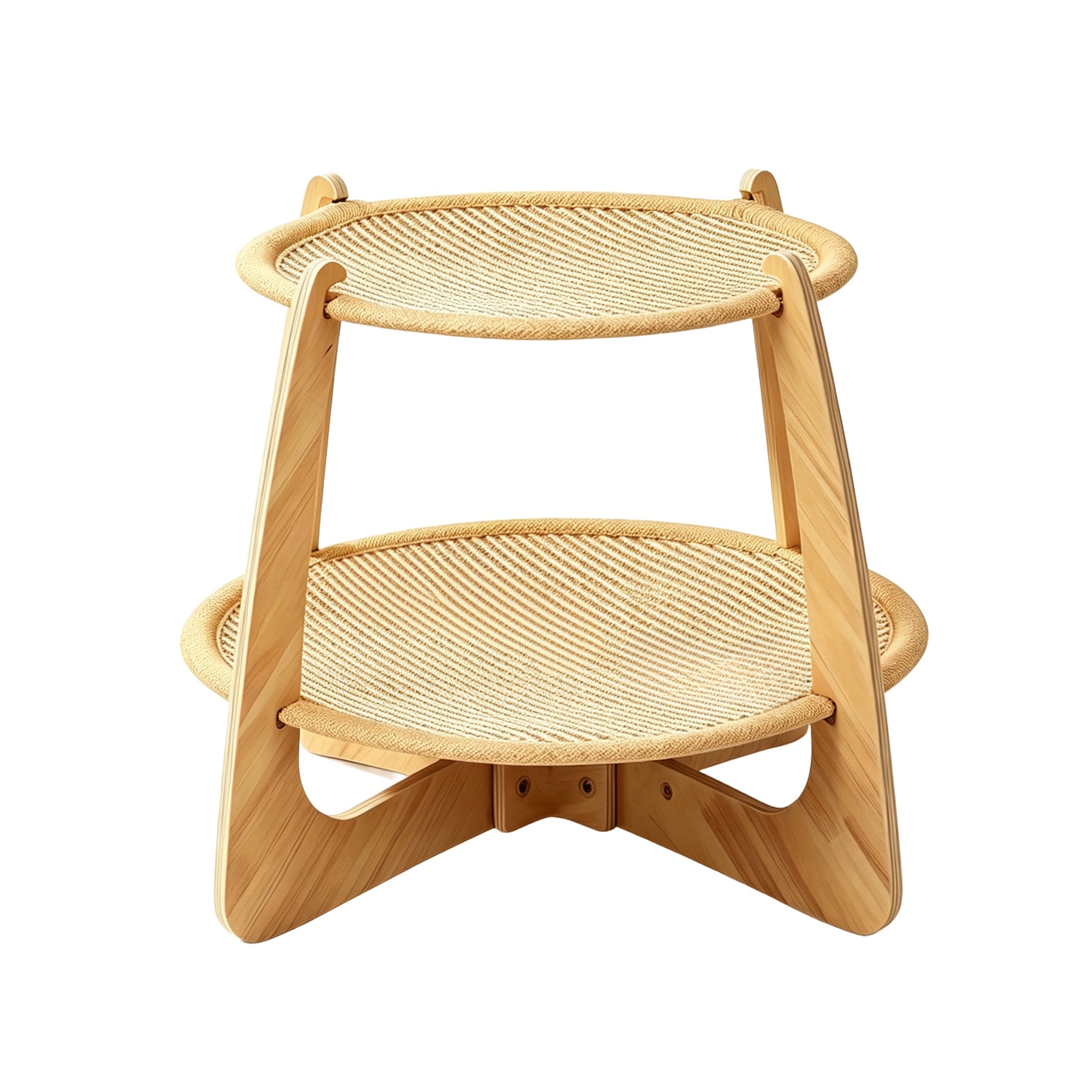 Natural Wood Double-Level Cat Bed with All-Season Sisal Pad