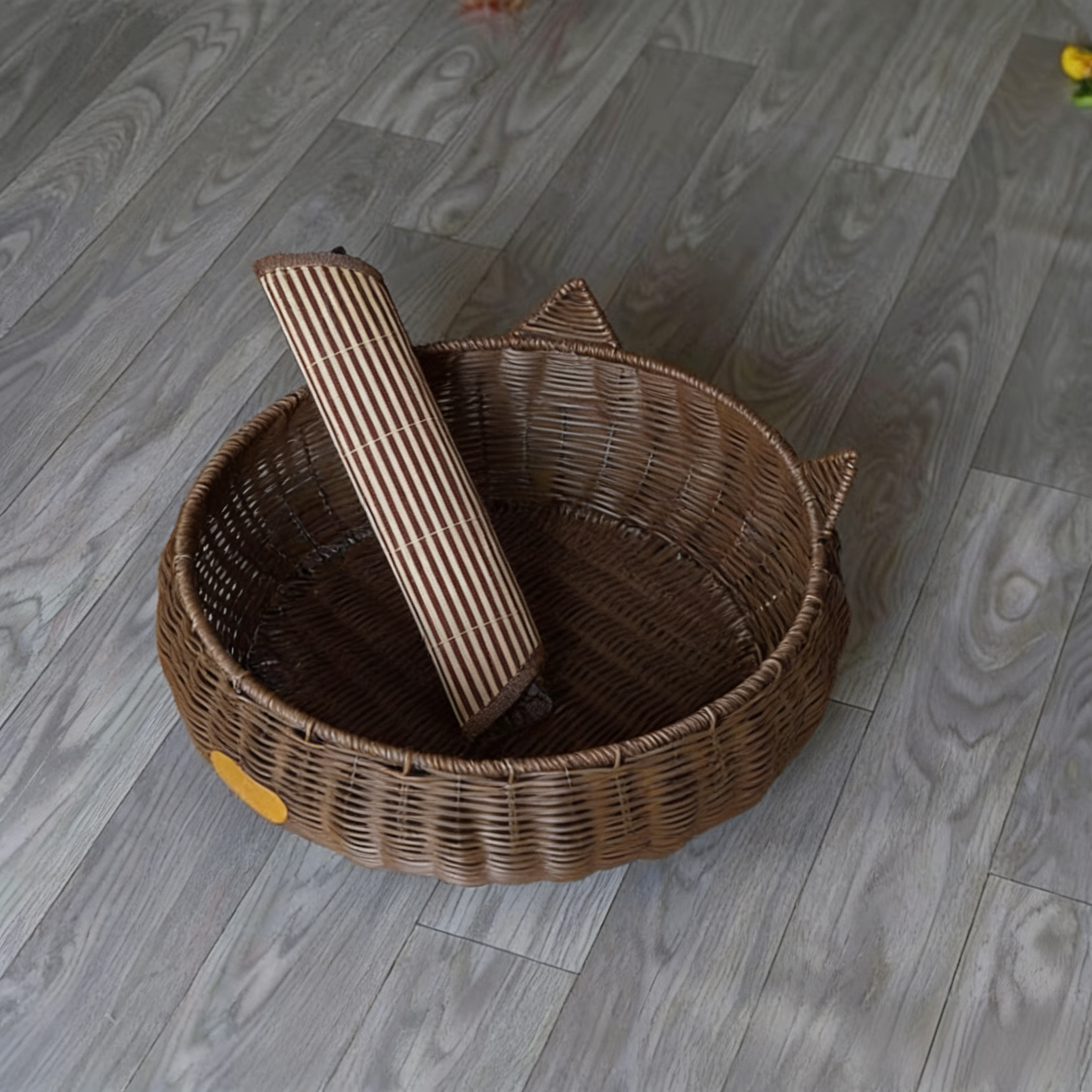 Cute Ear-Shaped Rattan Pet Bed-Includes cushion or cooling mat