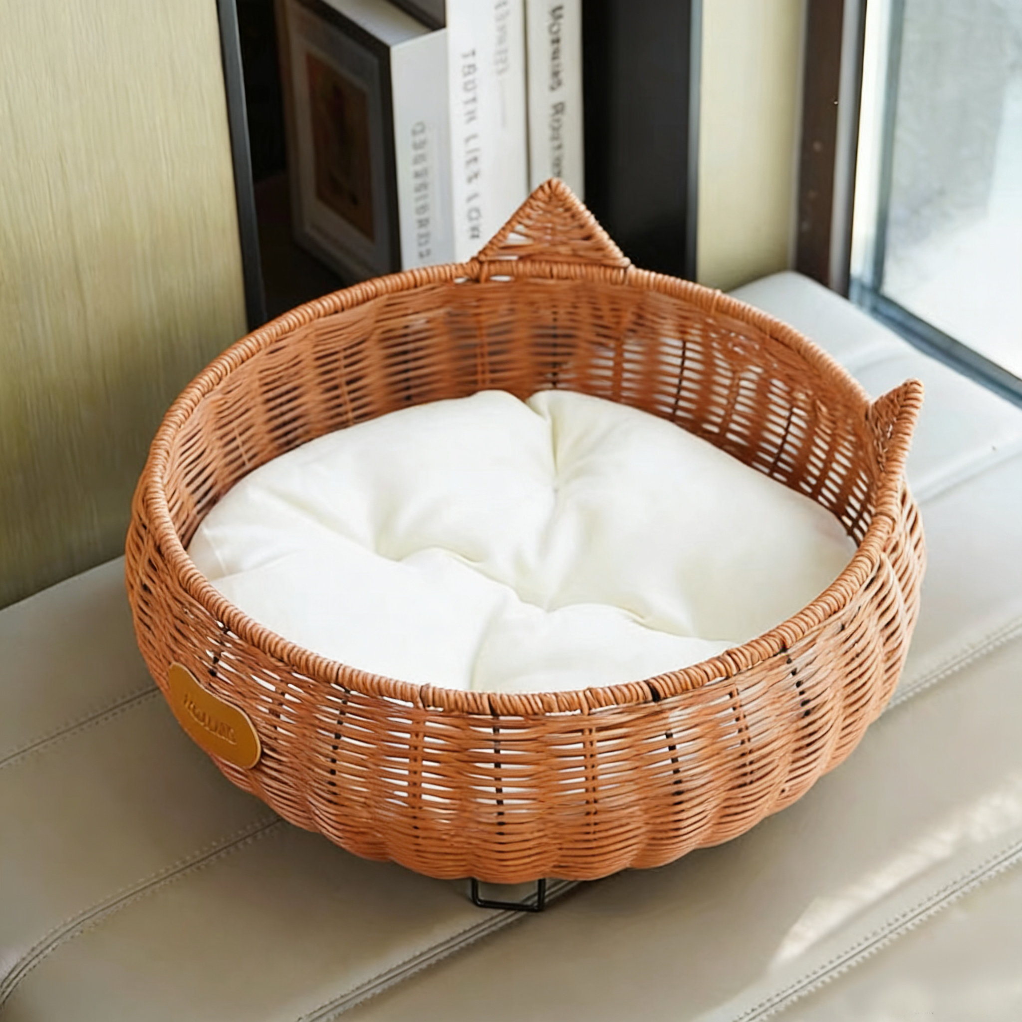 Cute Ear-Shaped Rattan Pet Bed-Includes cushion or cooling mat