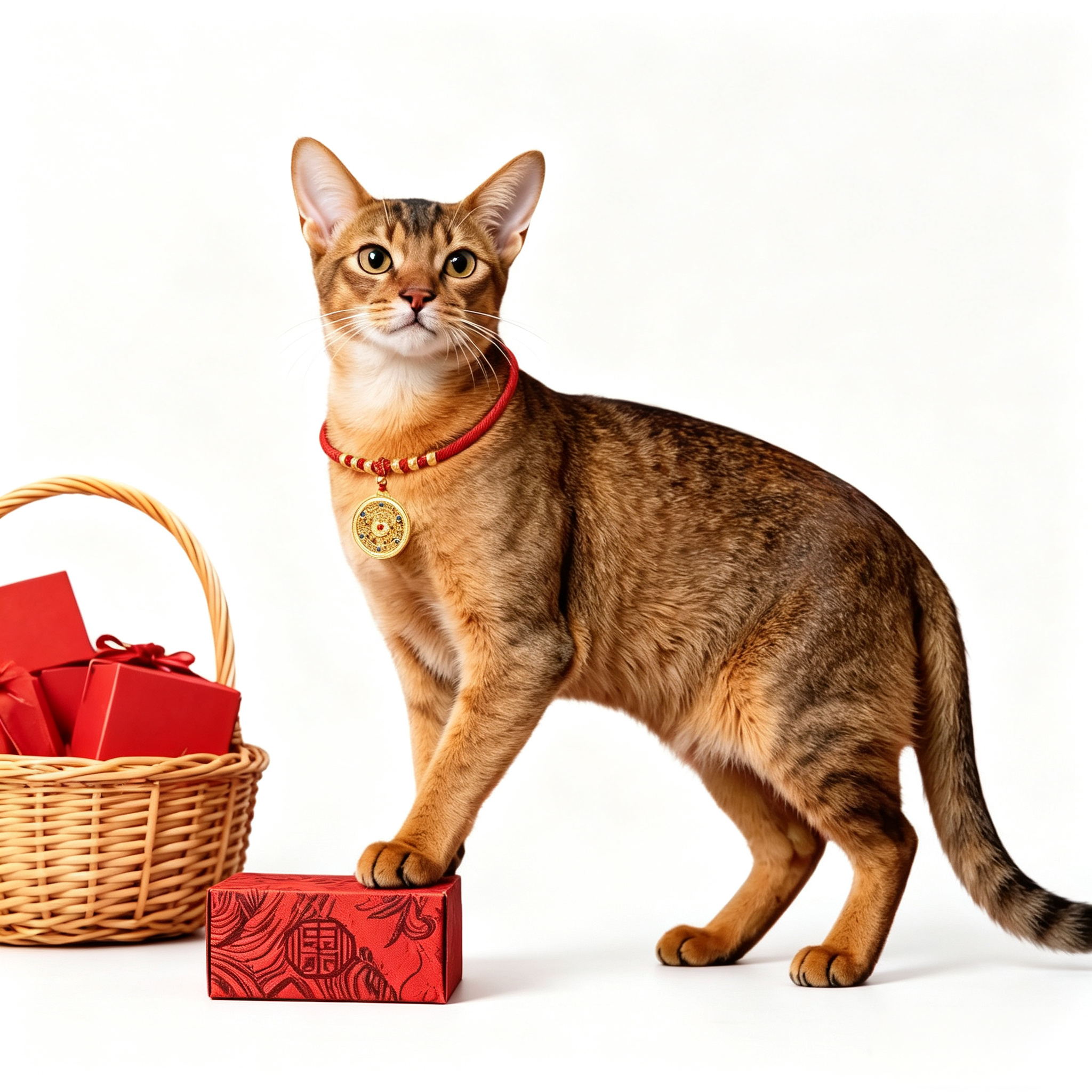 Pet Lucky Gold Lock Collar-Red String Safety Necklace