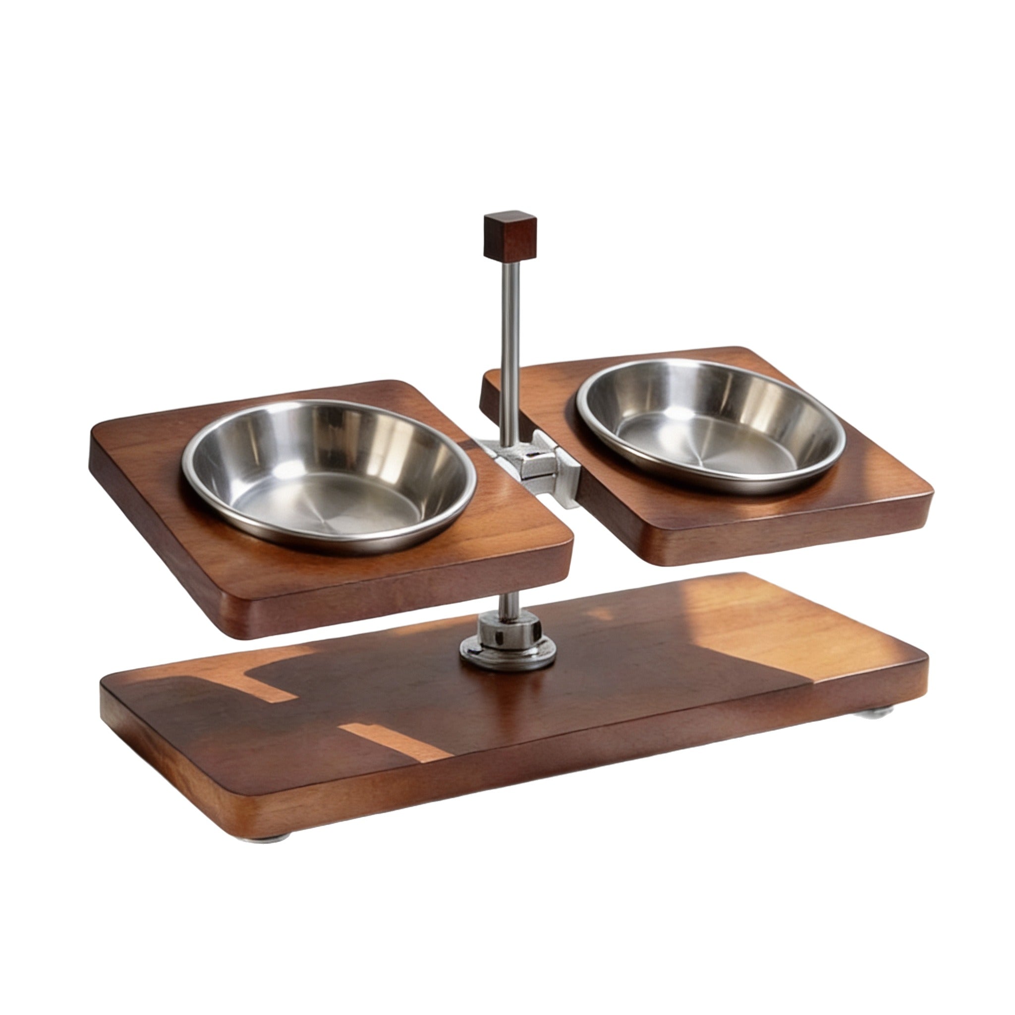 Vintage Wooden Adjustable Pet Bowl | Neck Protection Dual Bowls