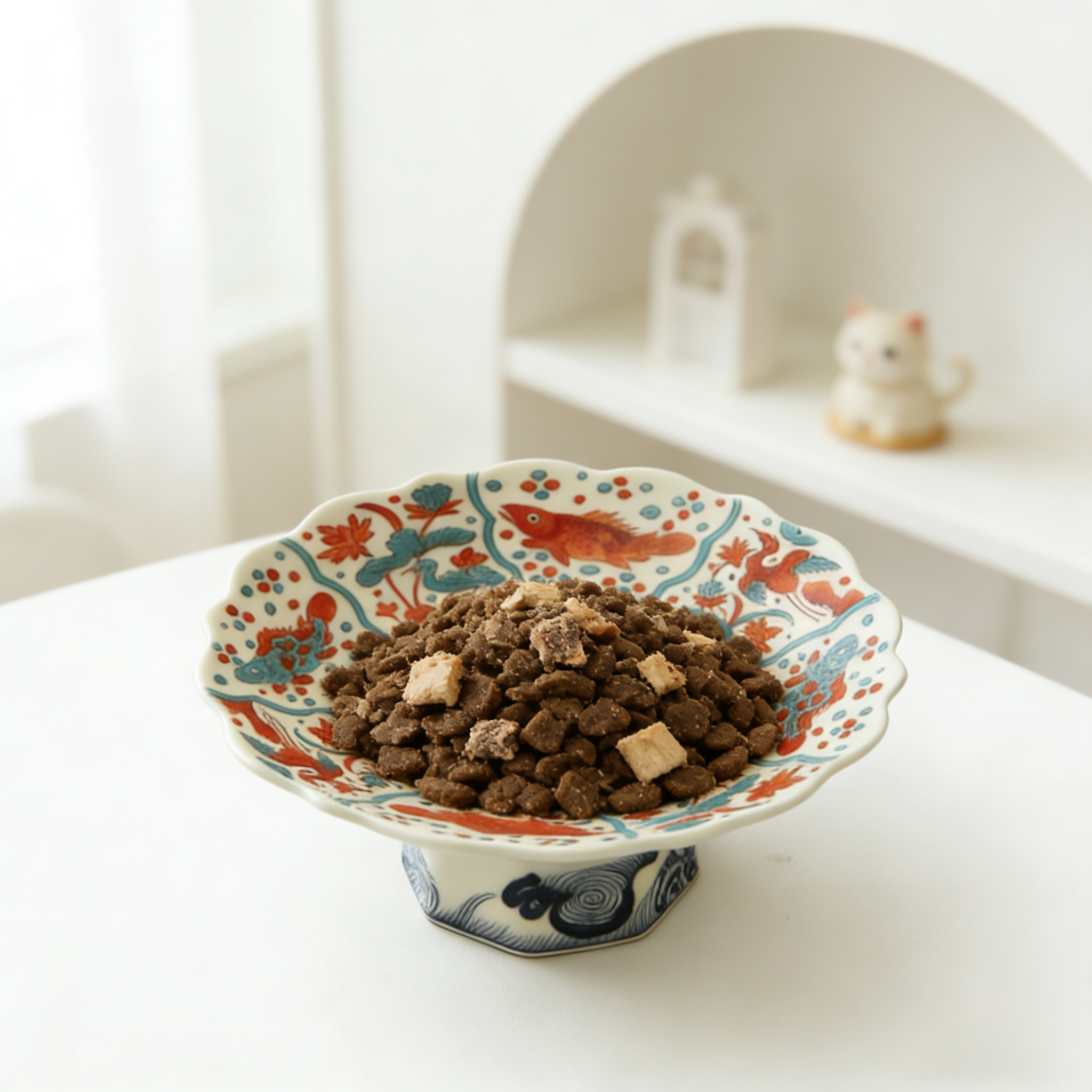 Vintage Chinese Doucai Elevated Pet Bowl