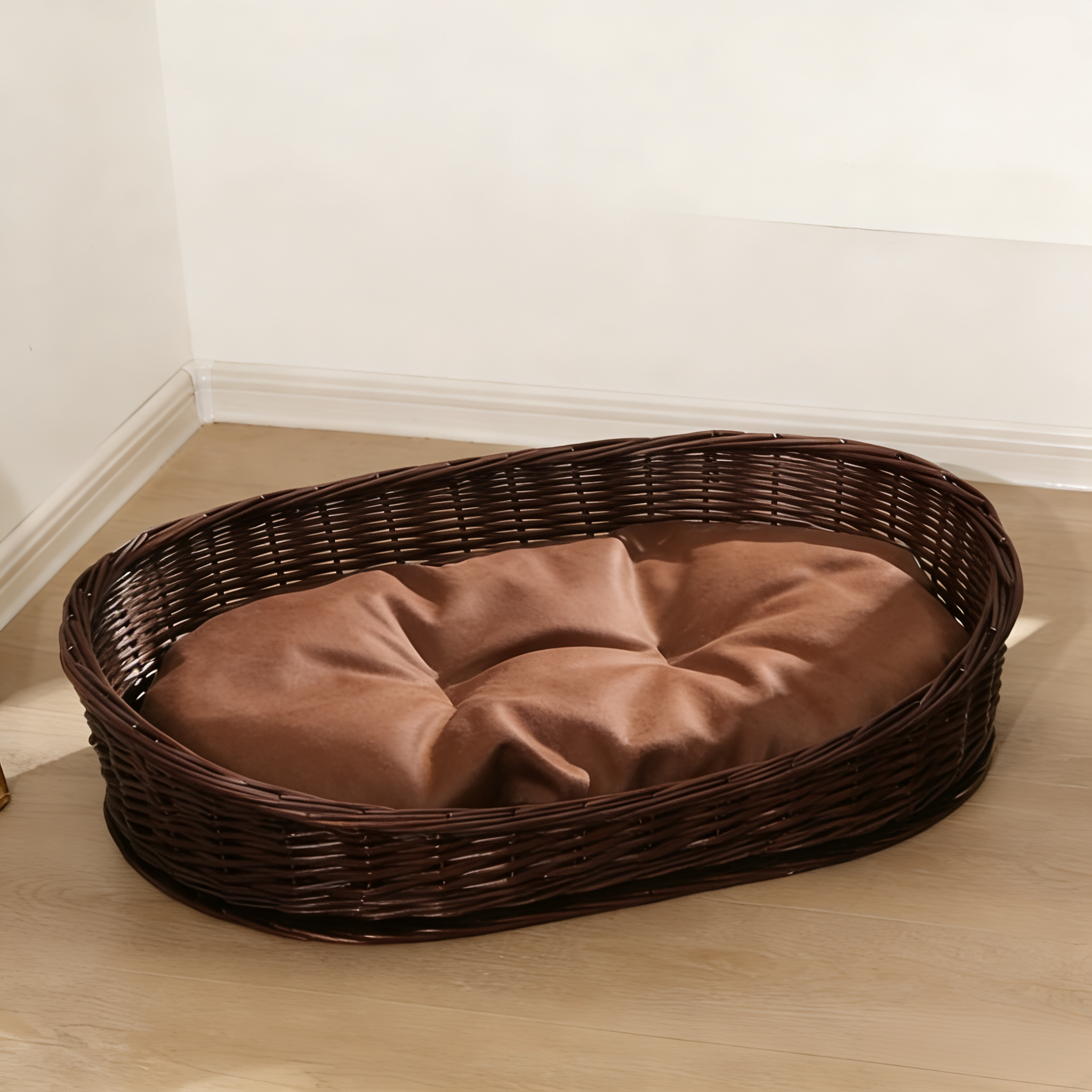 Hand-Woven Vintage Wicker Pet Bed-Oval bed for pets