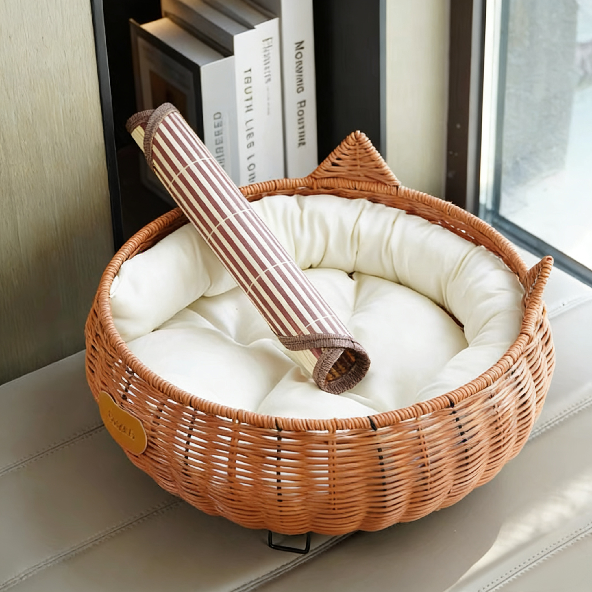 Cute Ear-Shaped Rattan Pet Bed-Includes cushion or cooling mat