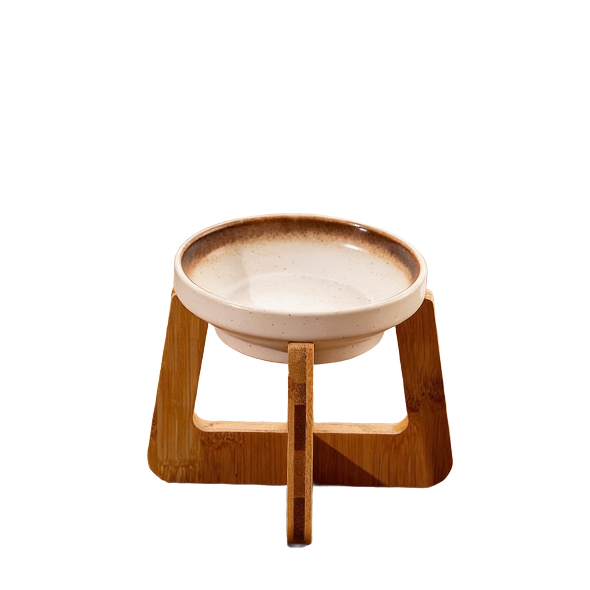 Retro Raised Pet Bowl with Bamboo Frame - Ceramic Dog Cat Food Bowl
