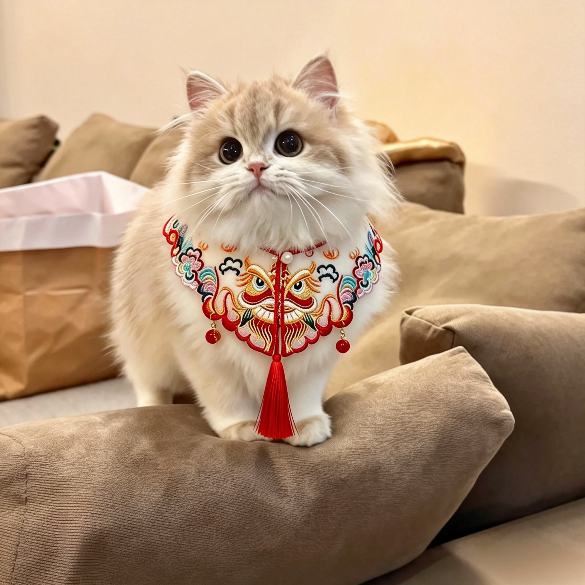 Lion Dance Embroidered Pet Cape Bib
