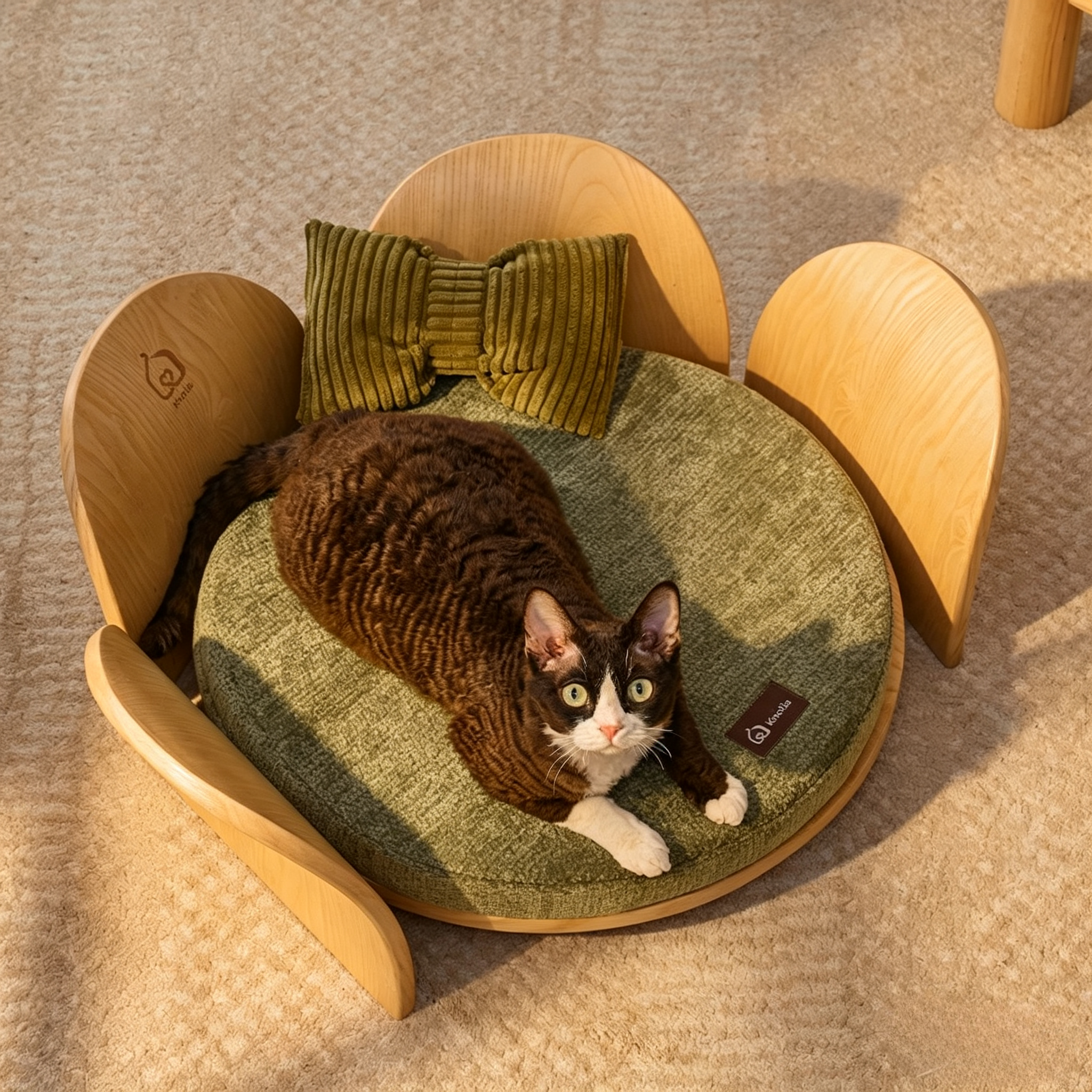 Premium Solid Wood Petal Pet Bed | All-Season Cat & Dog Sofa