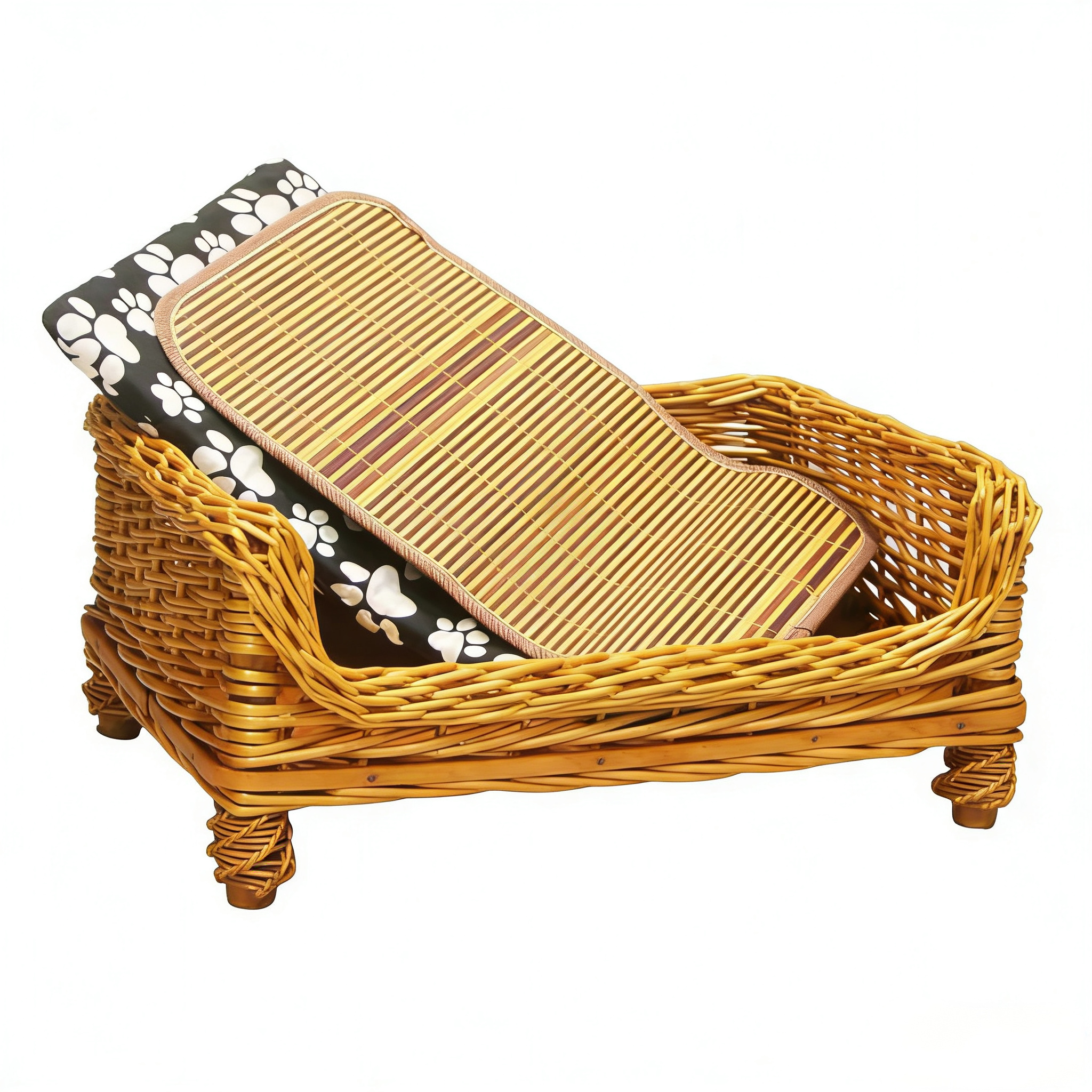 Hand-Woven Vintage Wicker Pet Bed-Rectangular bed for pets