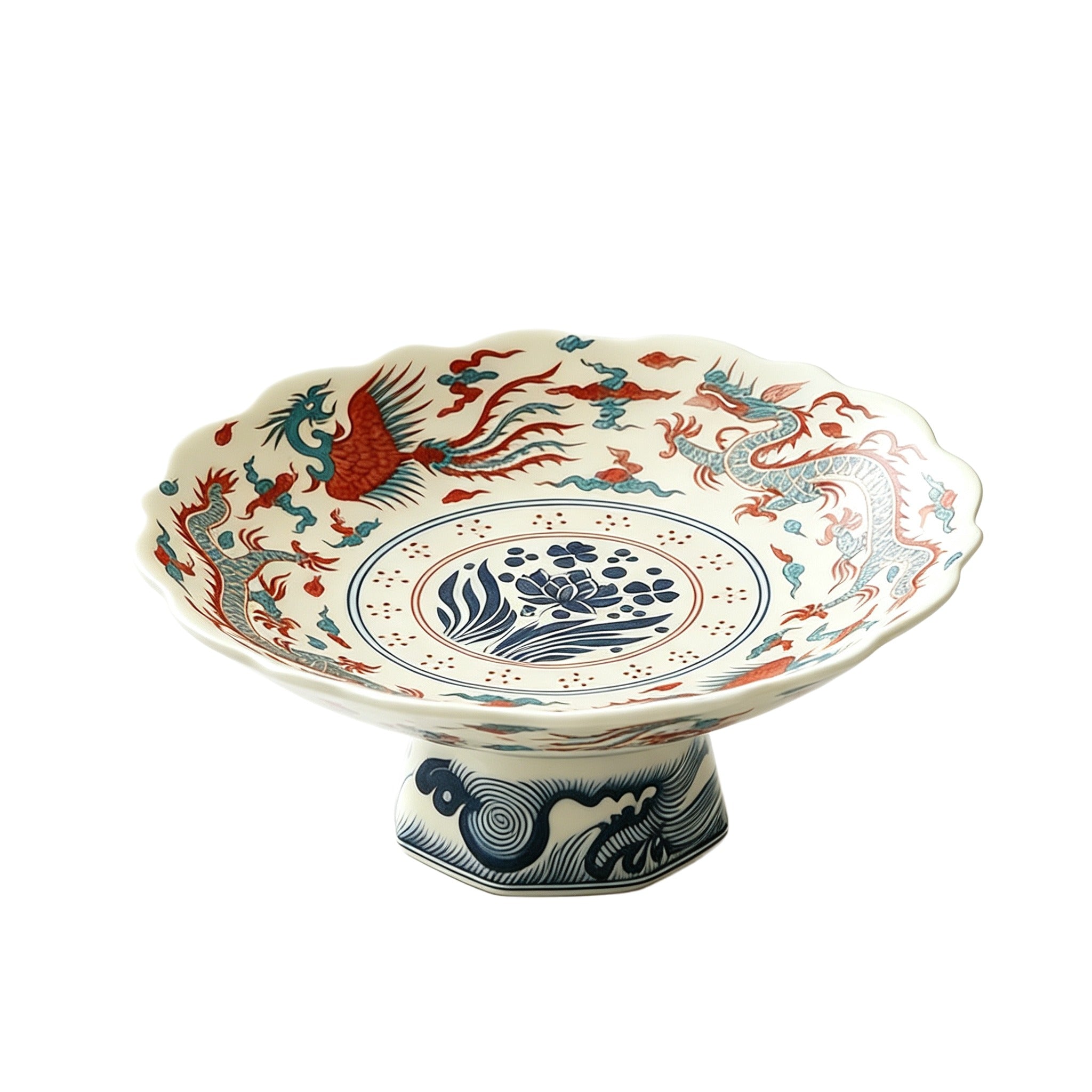 Vintage Chinese Doucai Elevated Pet Bowl