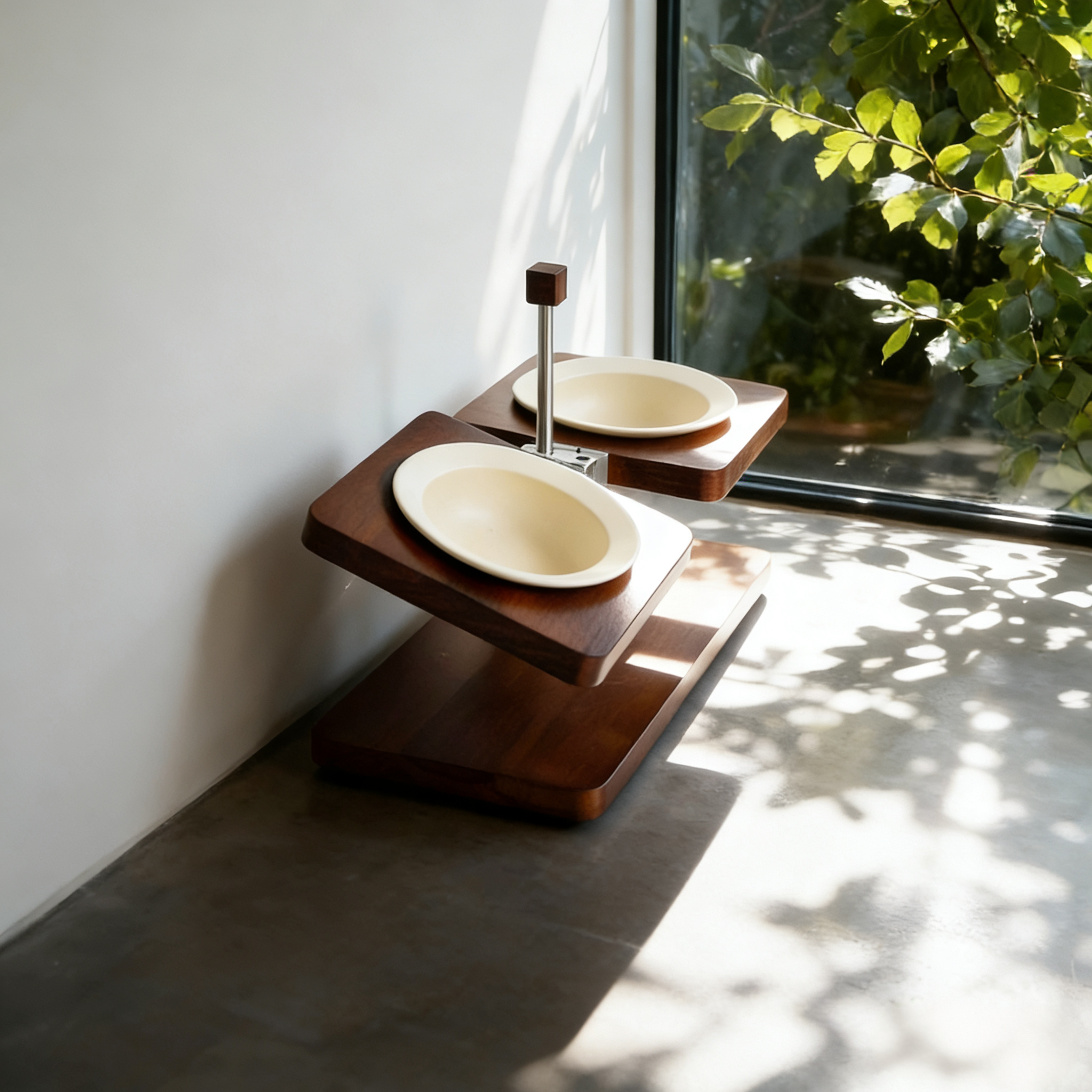 Vintage Wooden Adjustable Pet Bowl | Neck Protection Dual Bowls