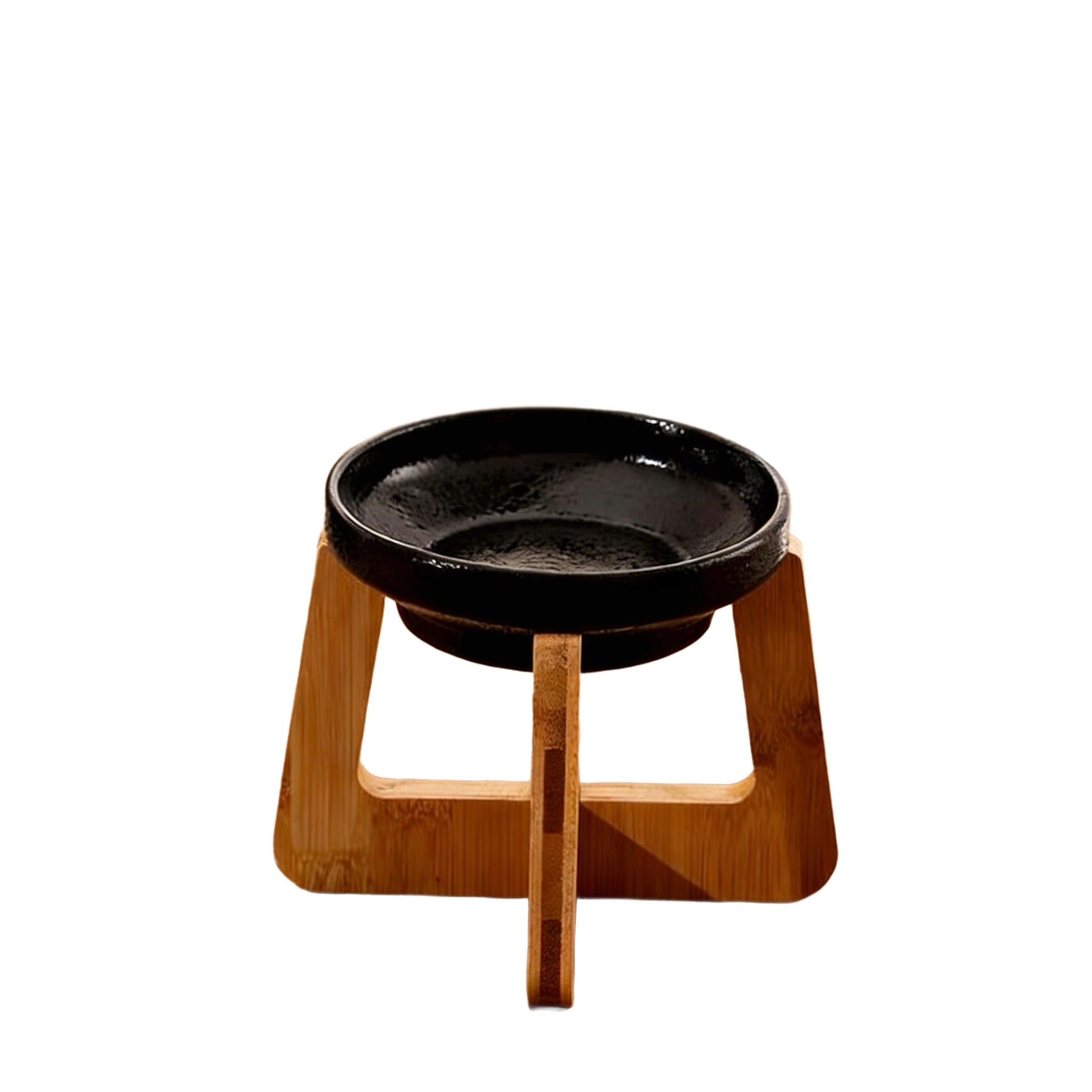 Retro Raised Pet Bowl with Bamboo Frame - Ceramic Dog Cat Food Bowl