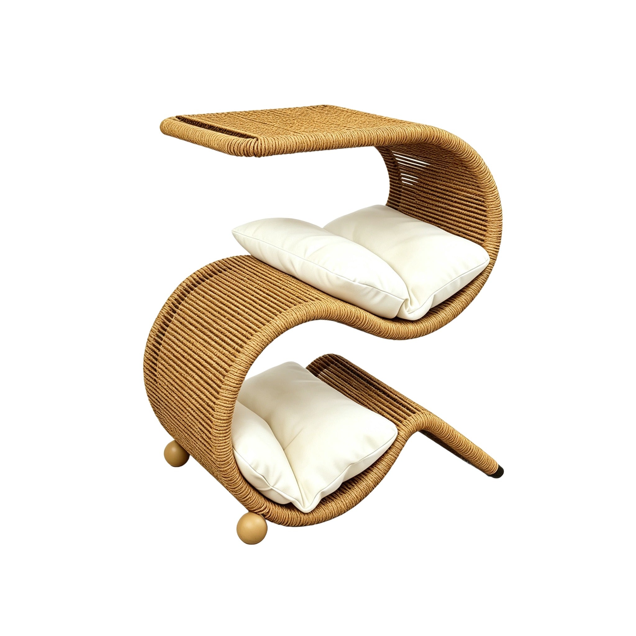 S-Shaped Wicker Cat Bed with Side Table | Free Cushions