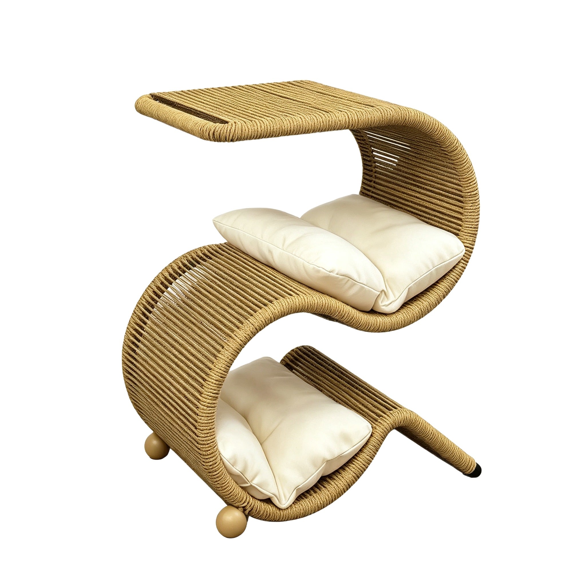 S-Shaped Wicker Cat Bed with Side Table | Free Cushions
