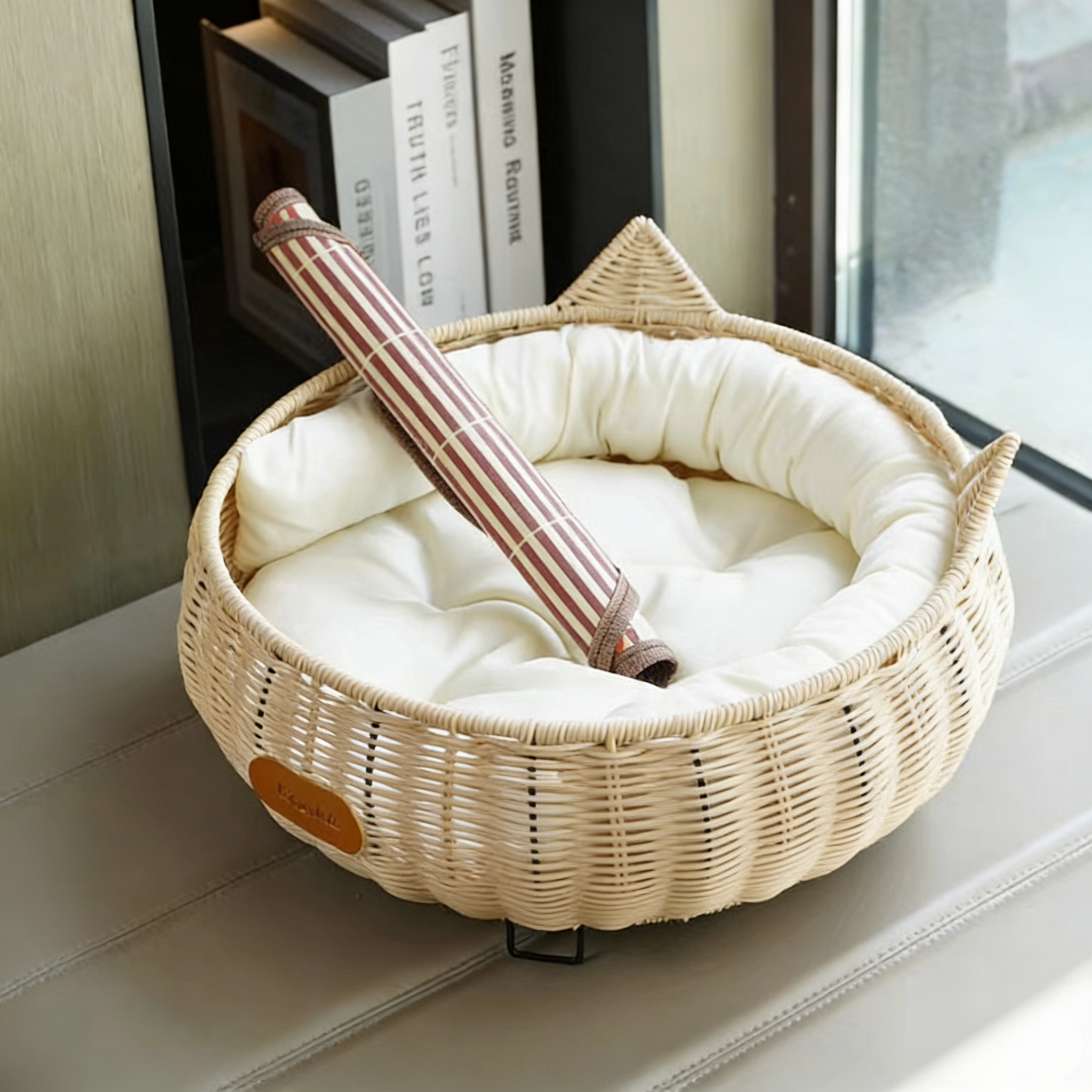 Cute Ear-Shaped Rattan Pet Bed-Includes cushion or cooling mat