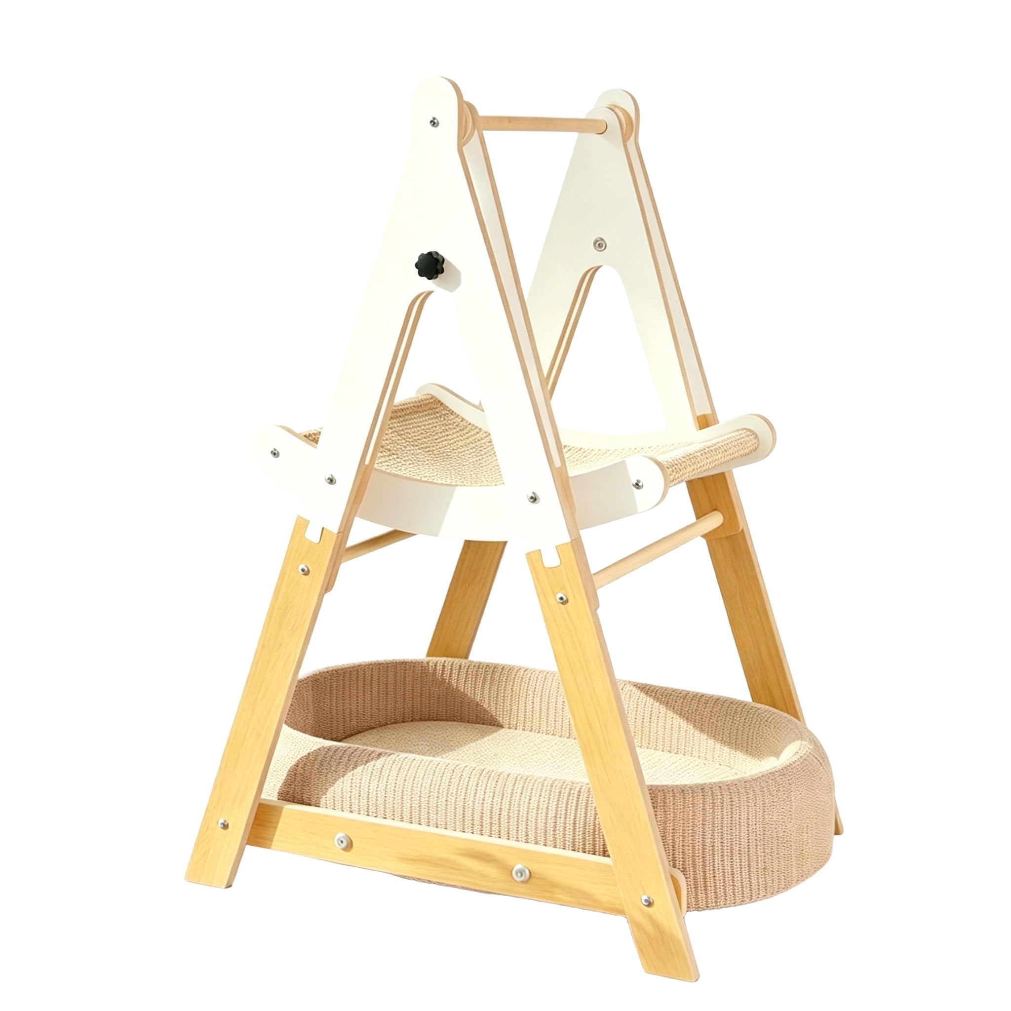 Adjustable Wooden Cat Swing Hammock with Sisal Bed