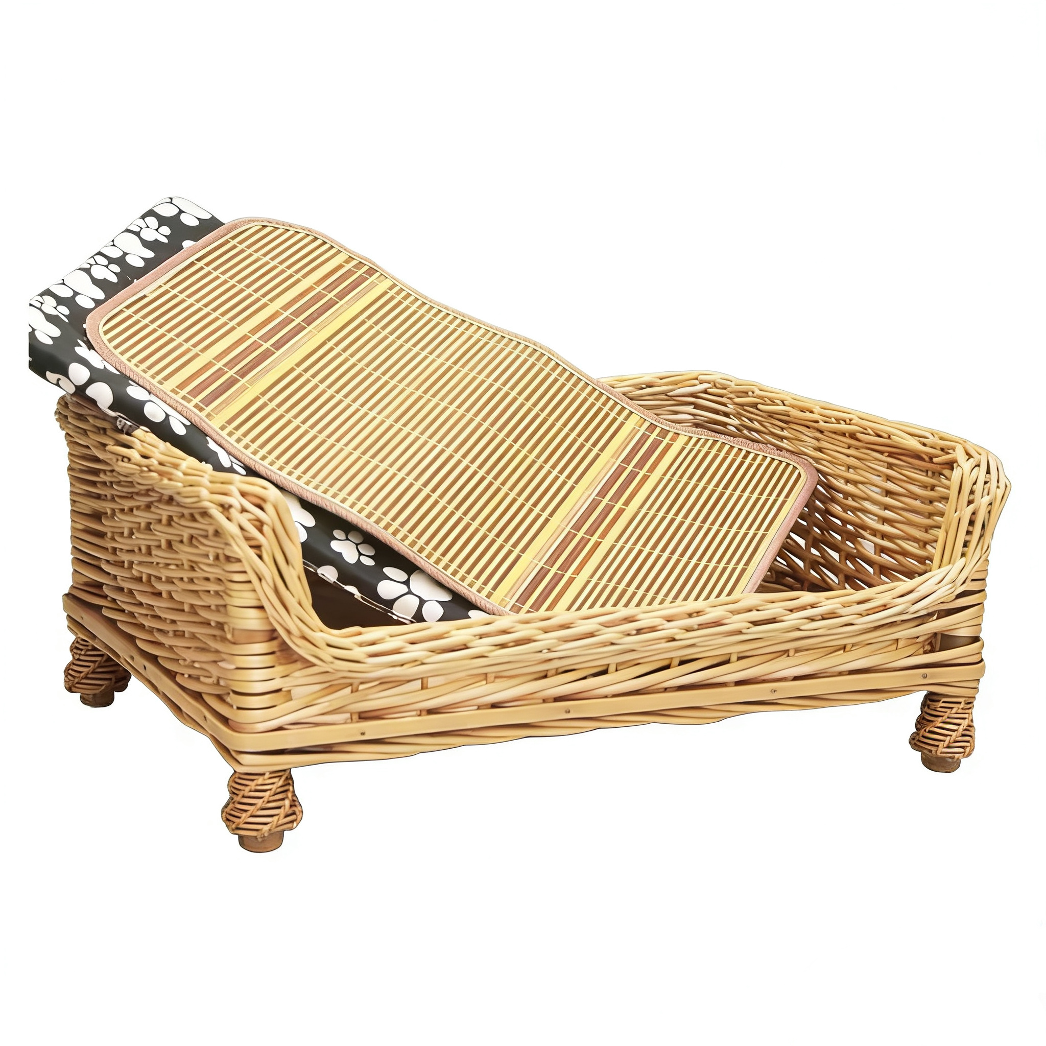 Hand-Woven Vintage Wicker Pet Bed-Rectangular bed for pets
