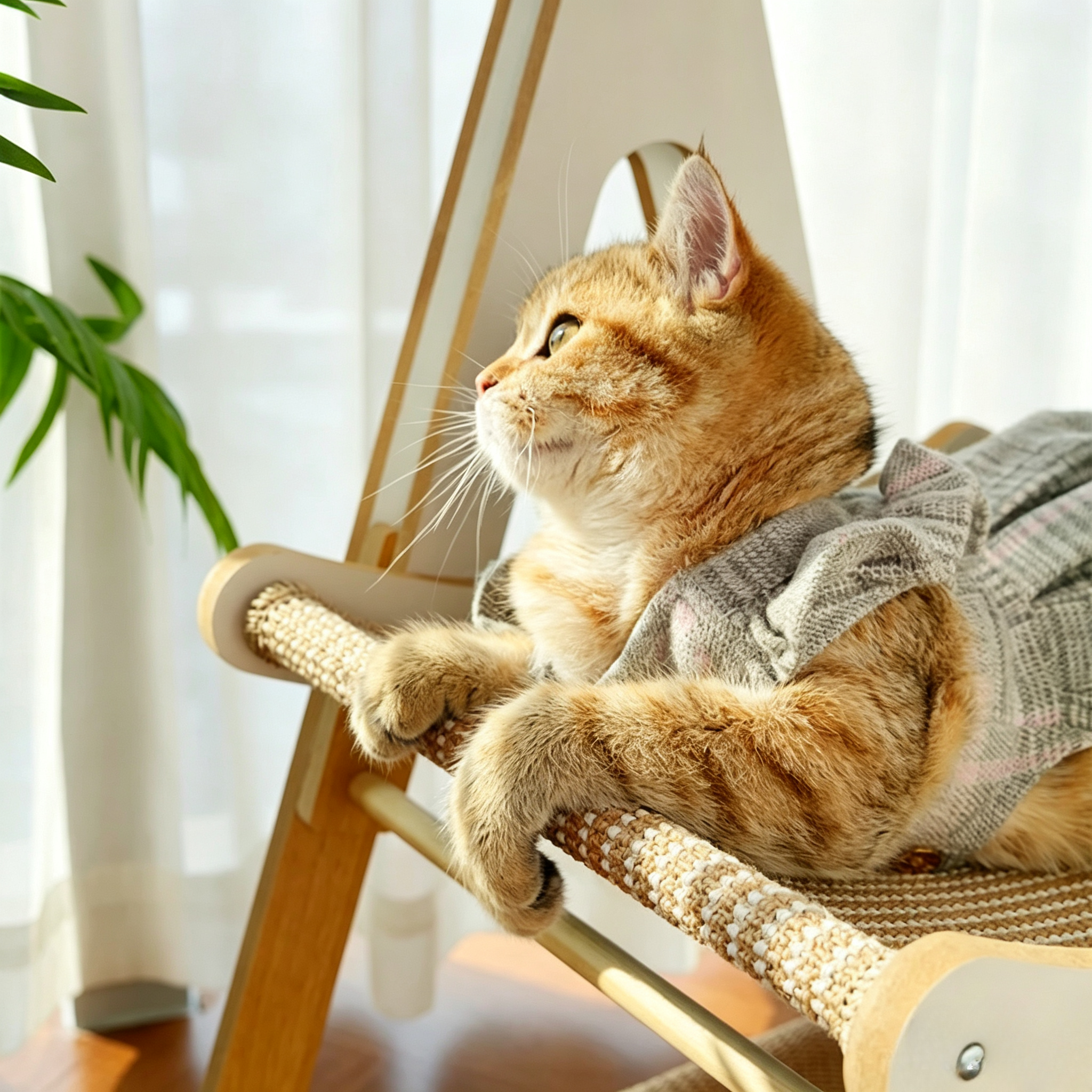 Adjustable Wooden Cat Swing Hammock with Sisal Bed