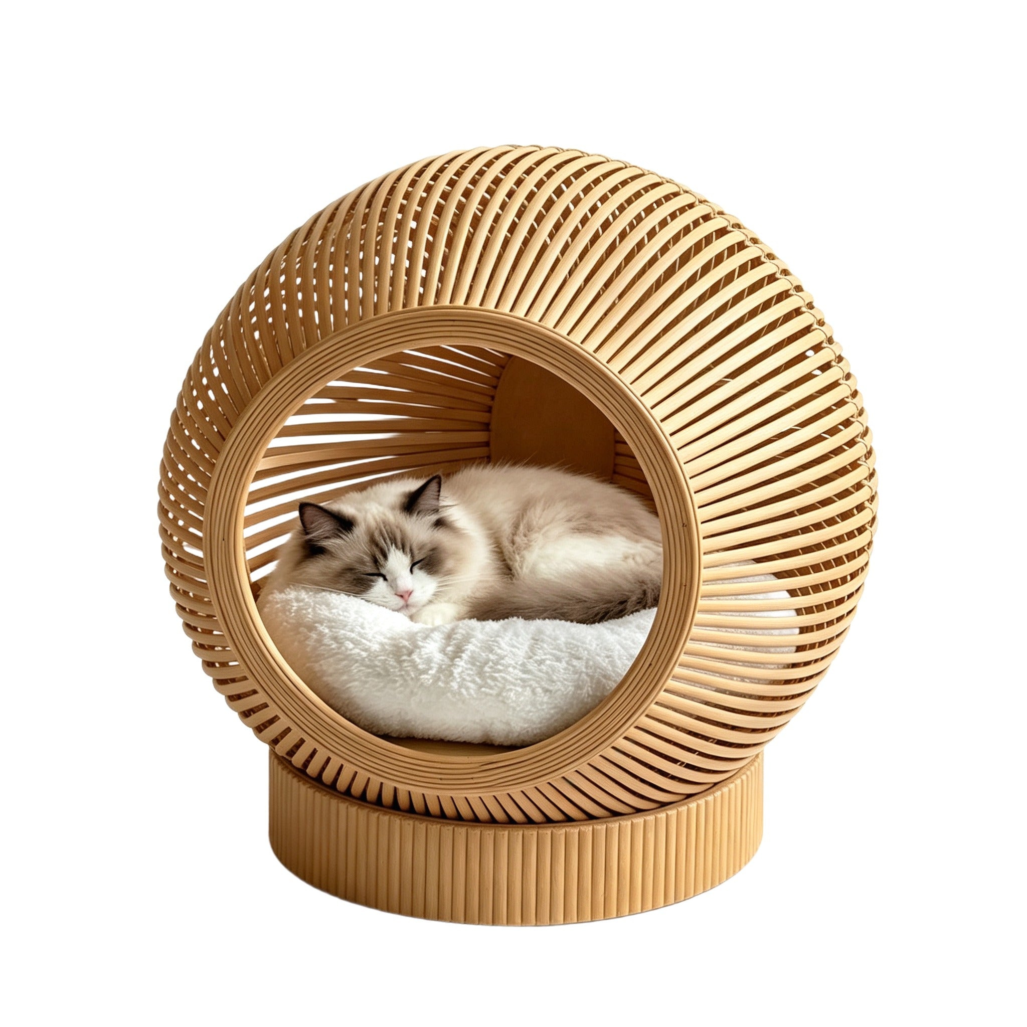 Rattan Cat Bed with Soft Cushion