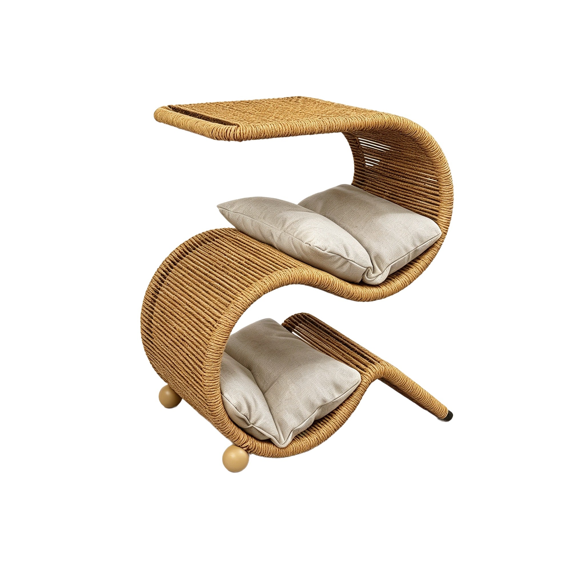 S-Shaped Wicker Cat Bed with Side Table | Free Cushions
