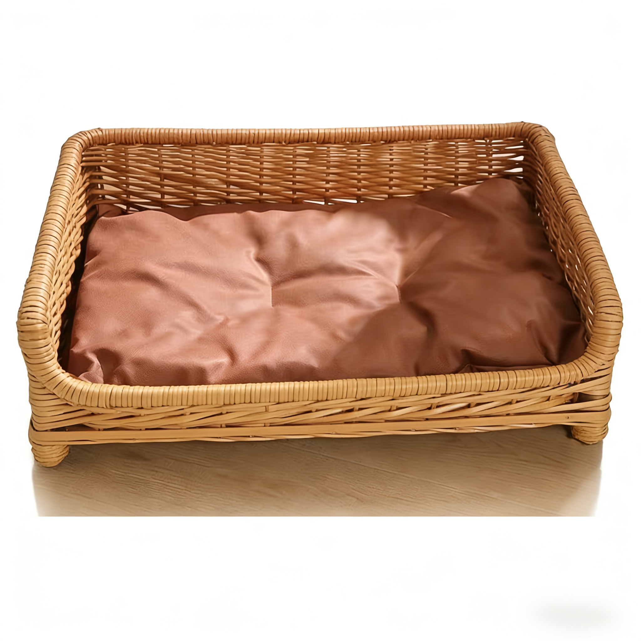 Hand-Woven Vintage Wicker Pet Bed-Rectangular bed for pets