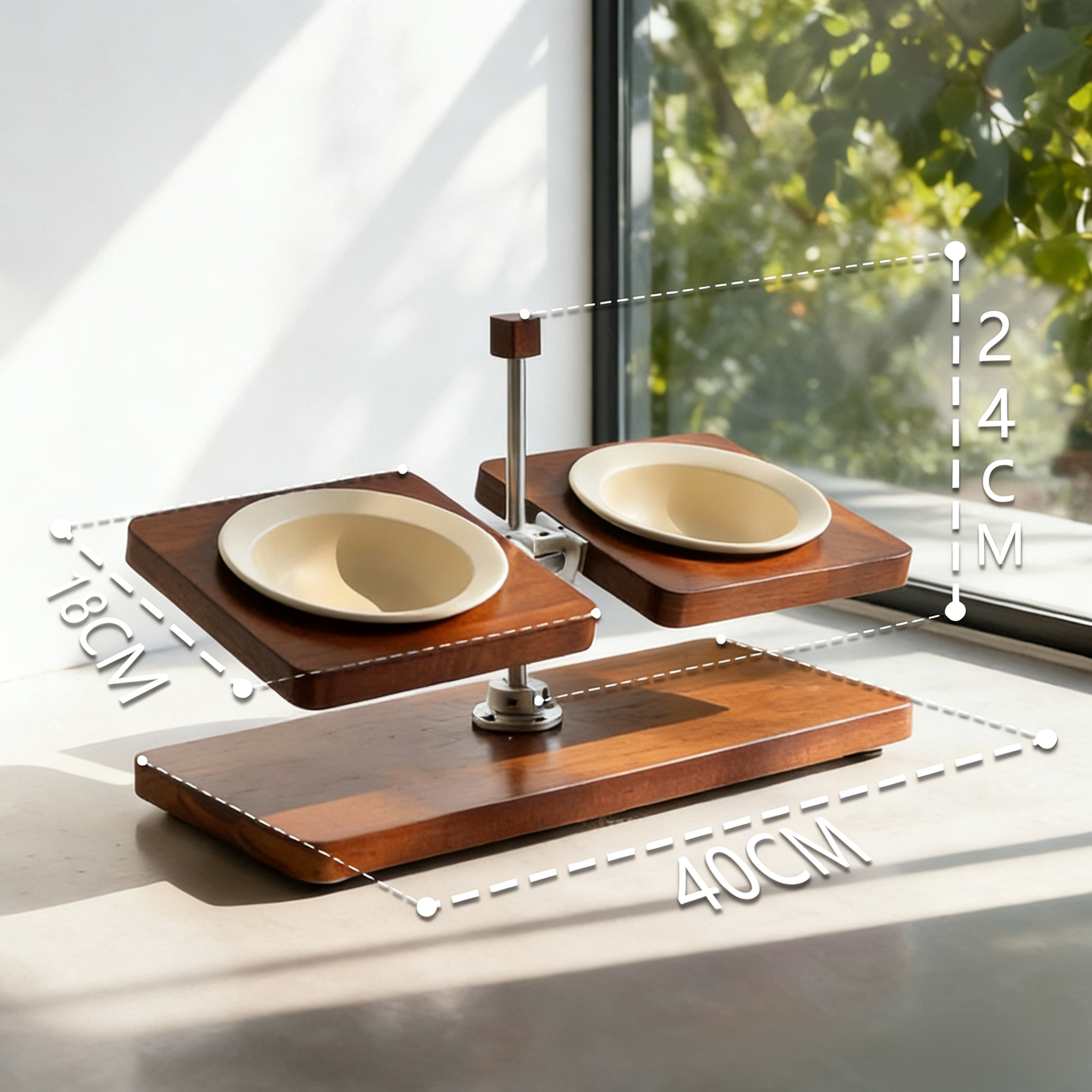 Vintage Wooden Adjustable Pet Bowl | Neck Protection Dual Bowls