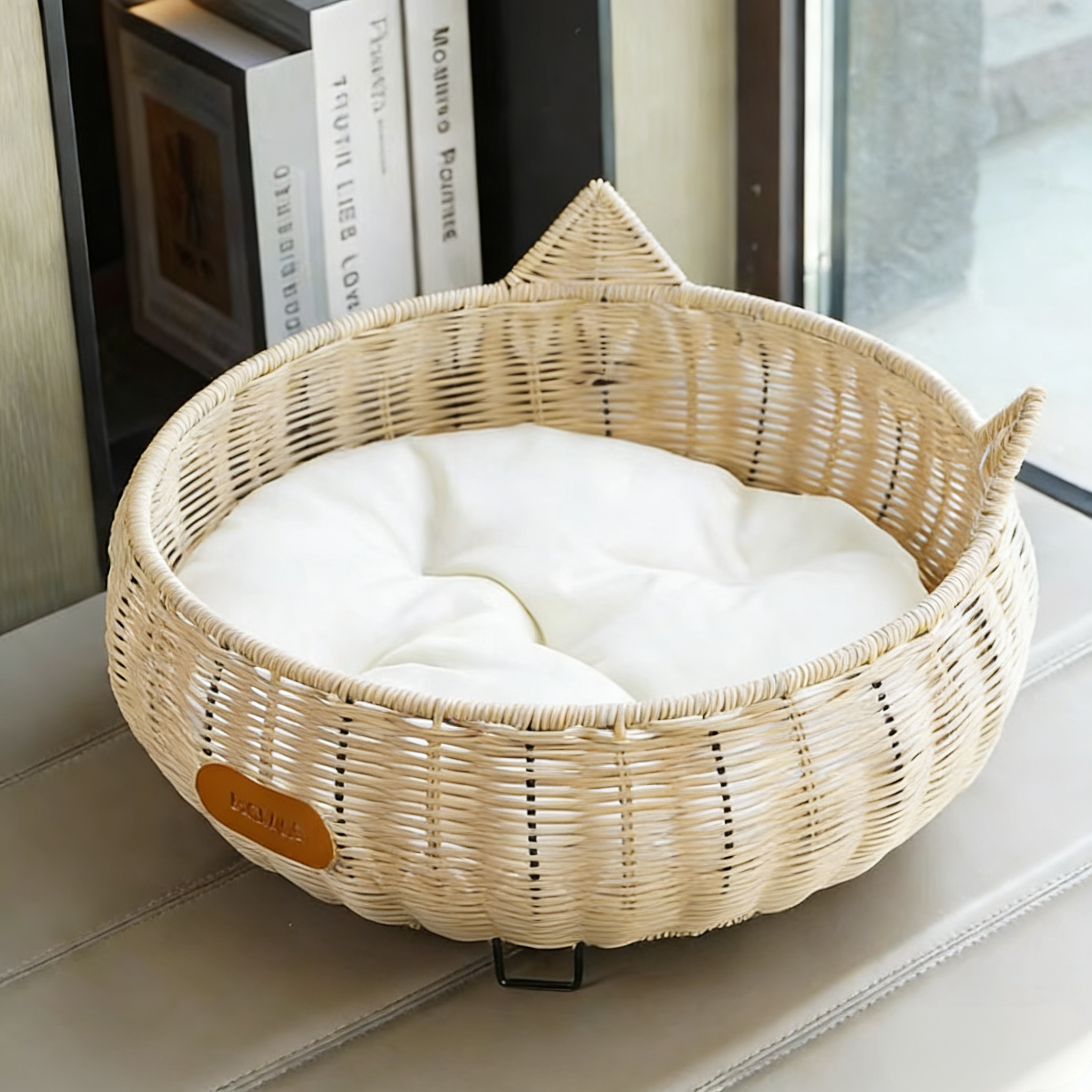 Cute Ear-Shaped Rattan Pet Bed-Includes cushion or cooling mat