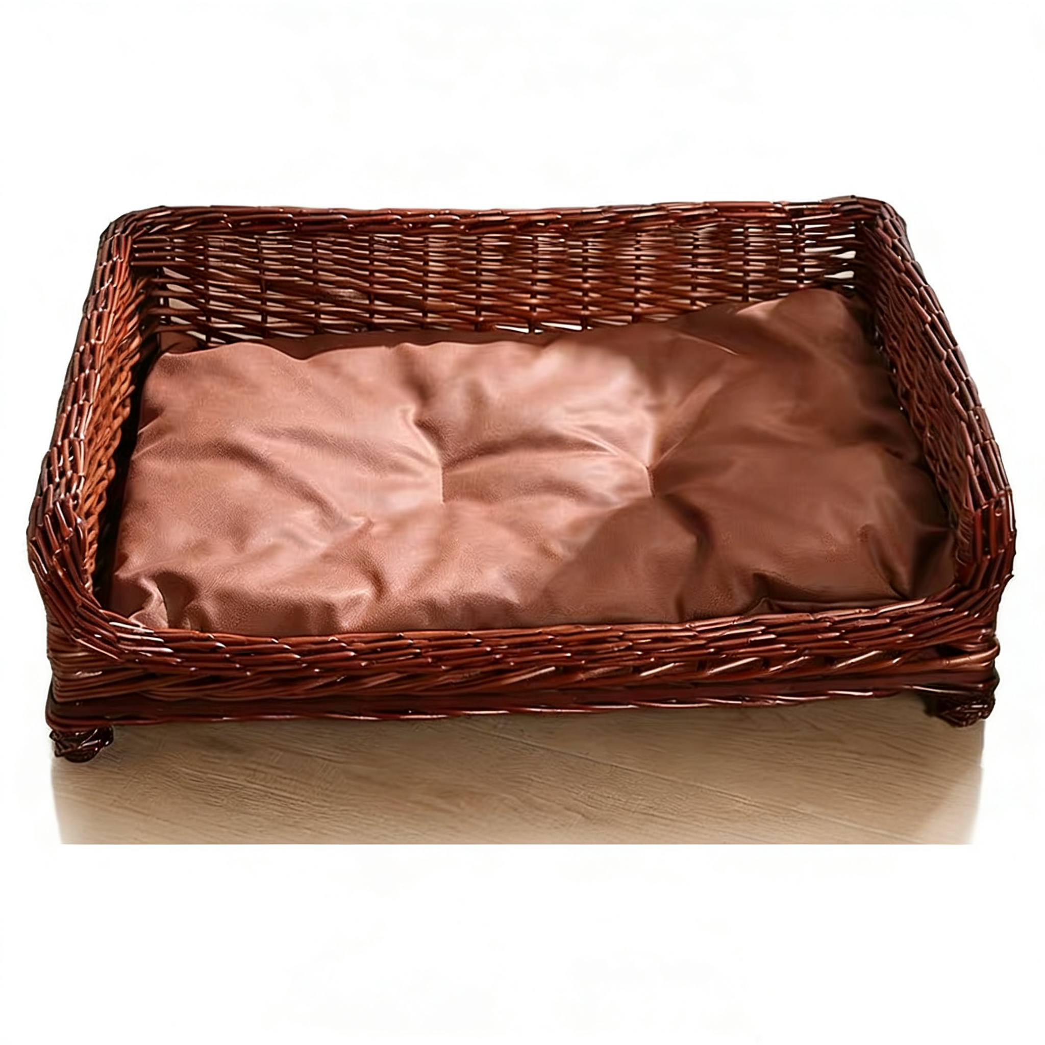 Hand-Woven Vintage Wicker Pet Bed-Rectangular bed for pets