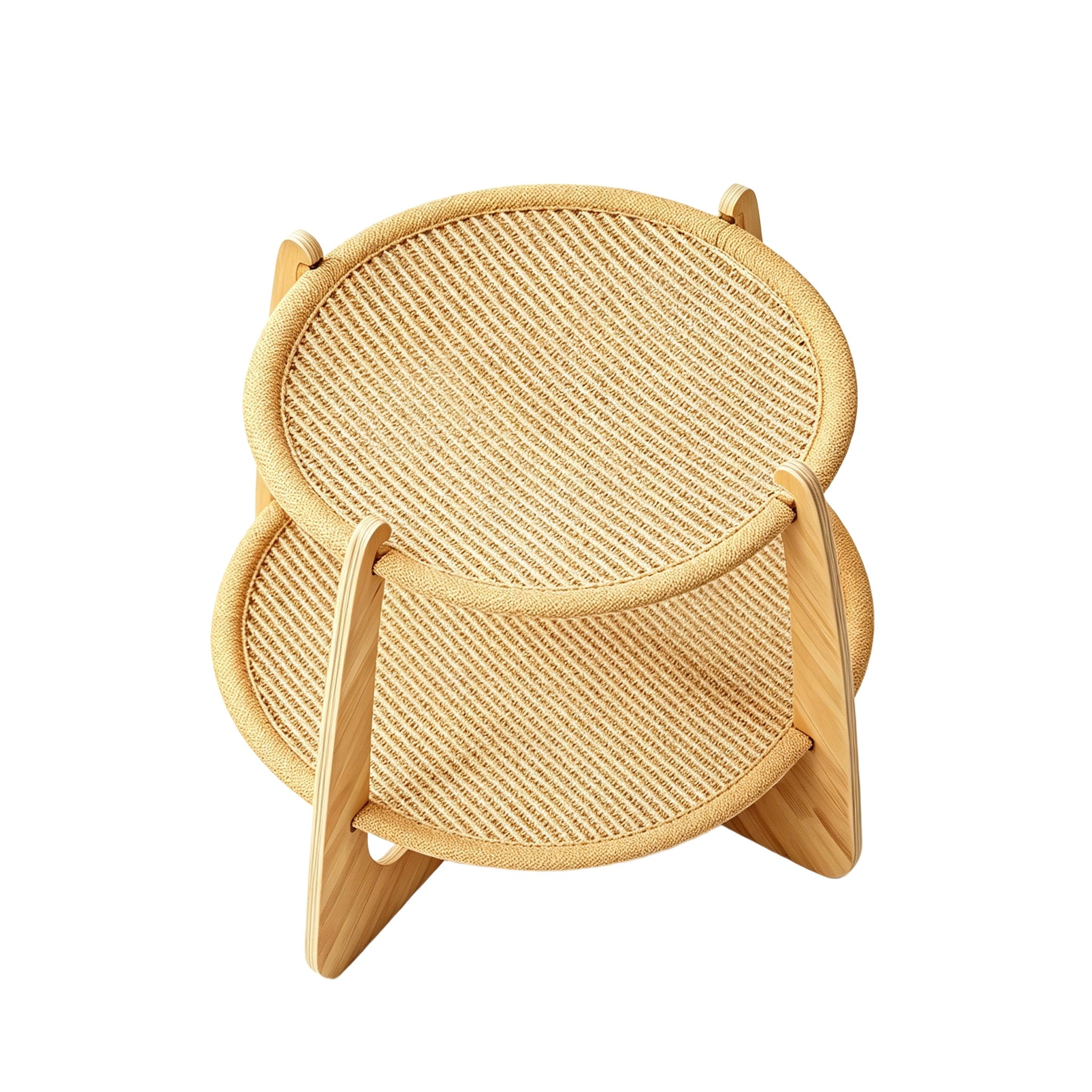 Natural Wood Double-Level Cat Bed with All-Season Sisal Pad