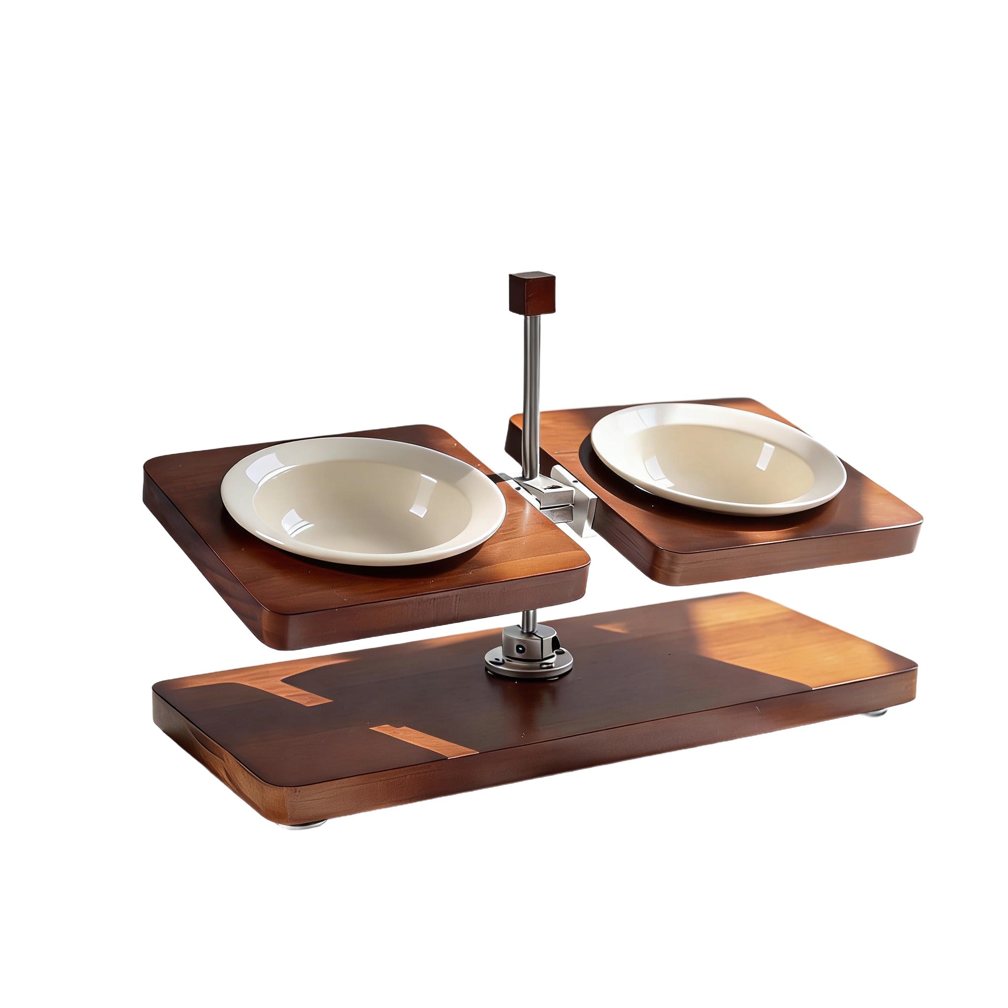 Vintage Wooden Adjustable Pet Bowl | Neck Protection Dual Bowls