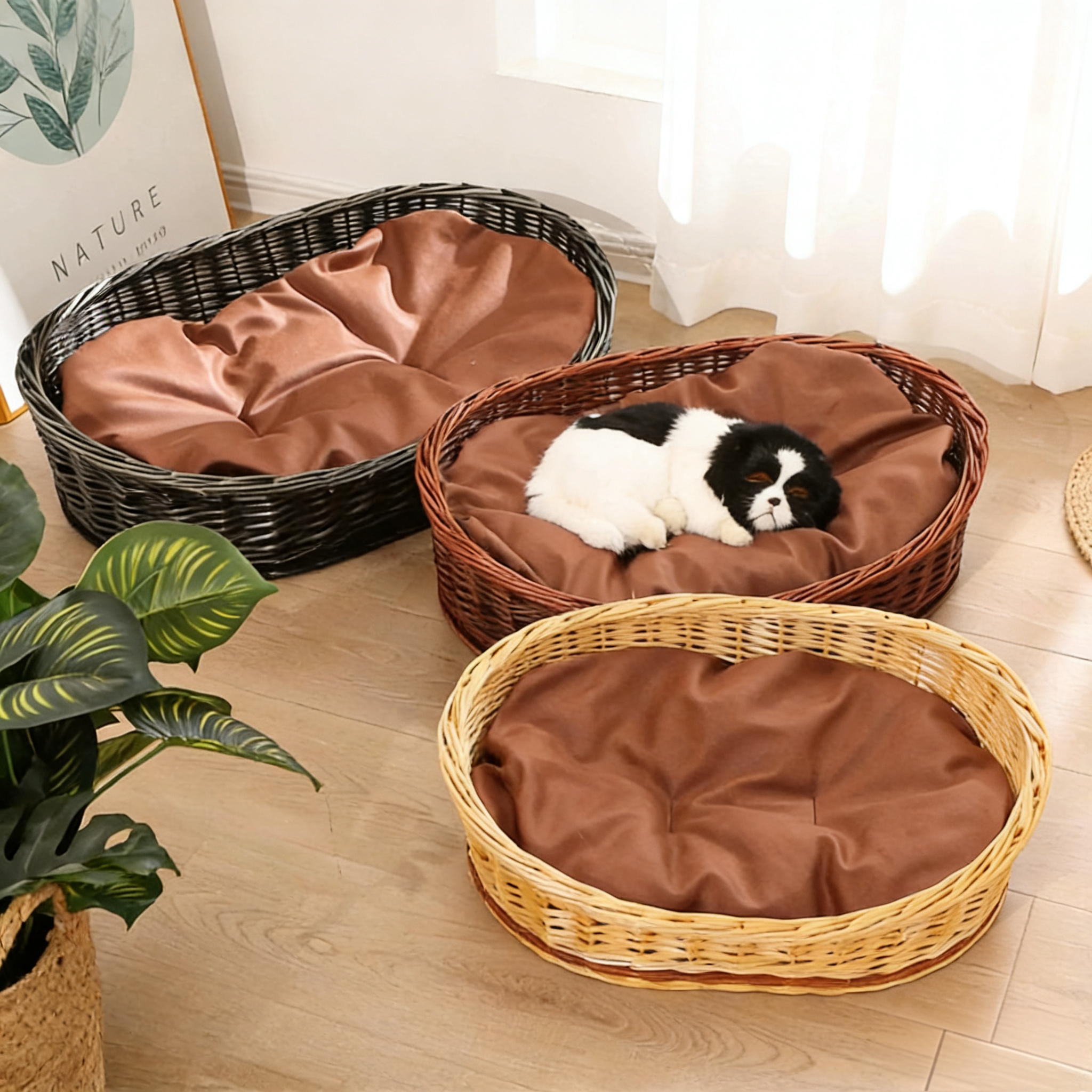 Hand-Woven Vintage Wicker Pet Bed-Oval bed for pets