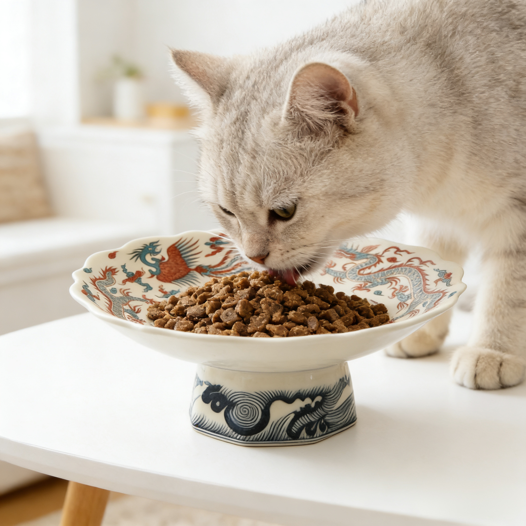 Vintage Chinese Doucai Elevated Pet Bowl