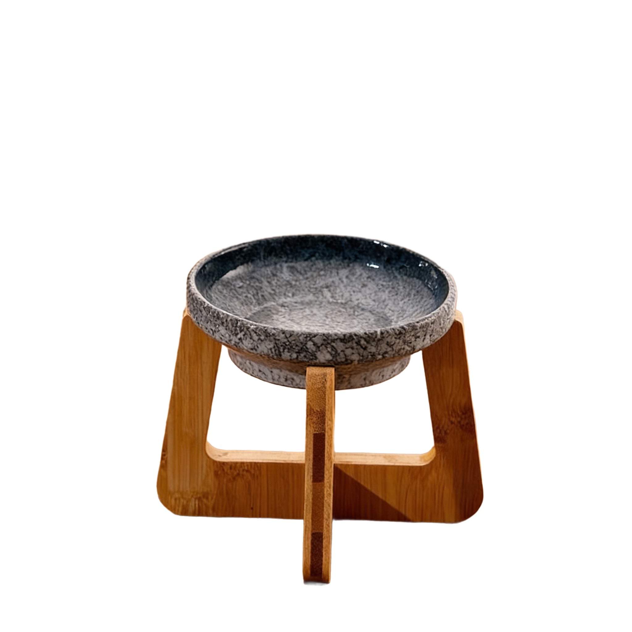 Retro Raised Pet Bowl with Bamboo Frame - Ceramic Dog Cat Food Bowl