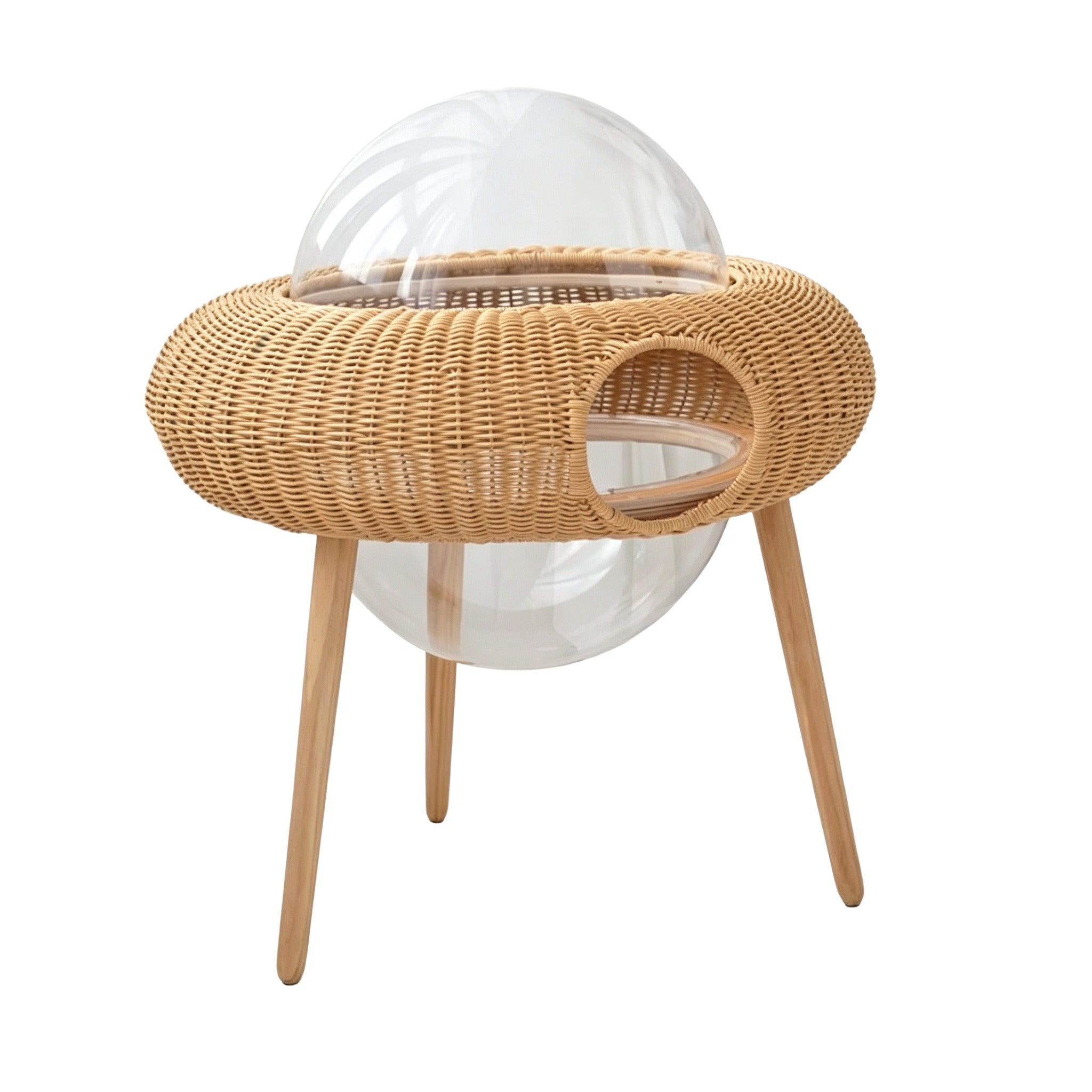 UFO Wicker Cat Bed with Transparent Dome