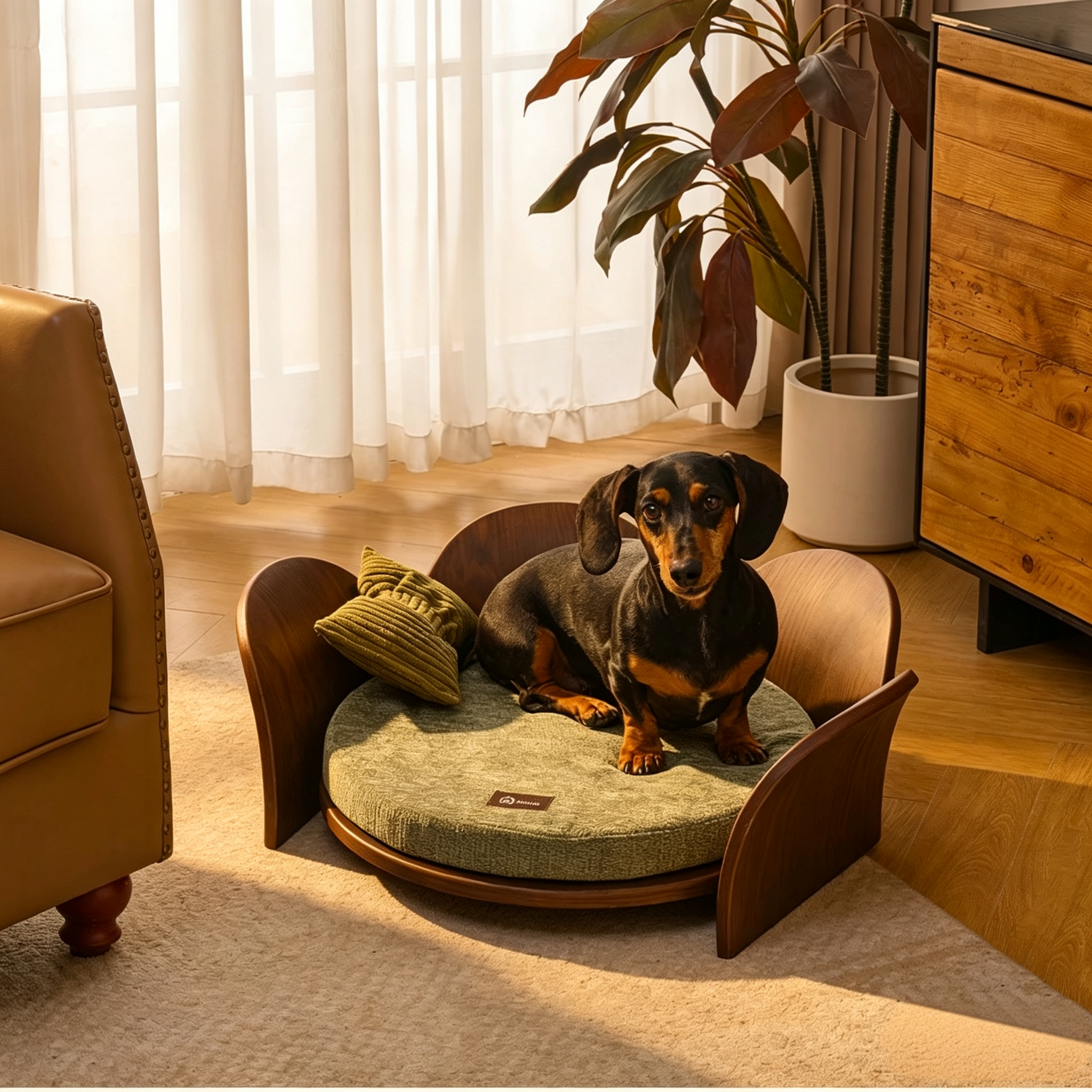 Premium Solid Wood Petal Pet Bed | All-Season Cat & Dog Sofa